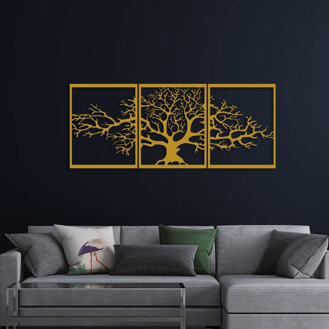 LifeBranch Decor - Baum des Lebens 3-teiliges Wandkunst-Metall-Dekor Elegare