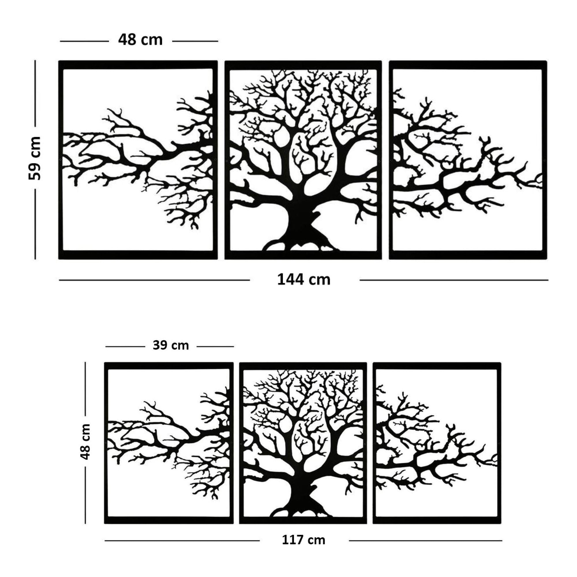 LifeBranch Decor - Baum des Lebens 3-teiliges Wandkunst-Metall-Dekor Elegare