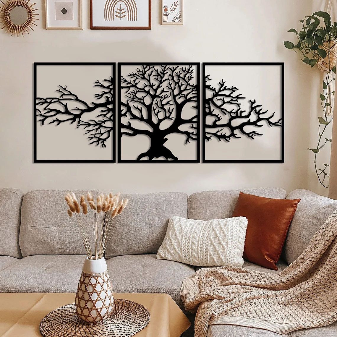 LifeBranch Decor - Baum des Lebens 3-teiliges Wandkunst-Metall-Dekor Elegare