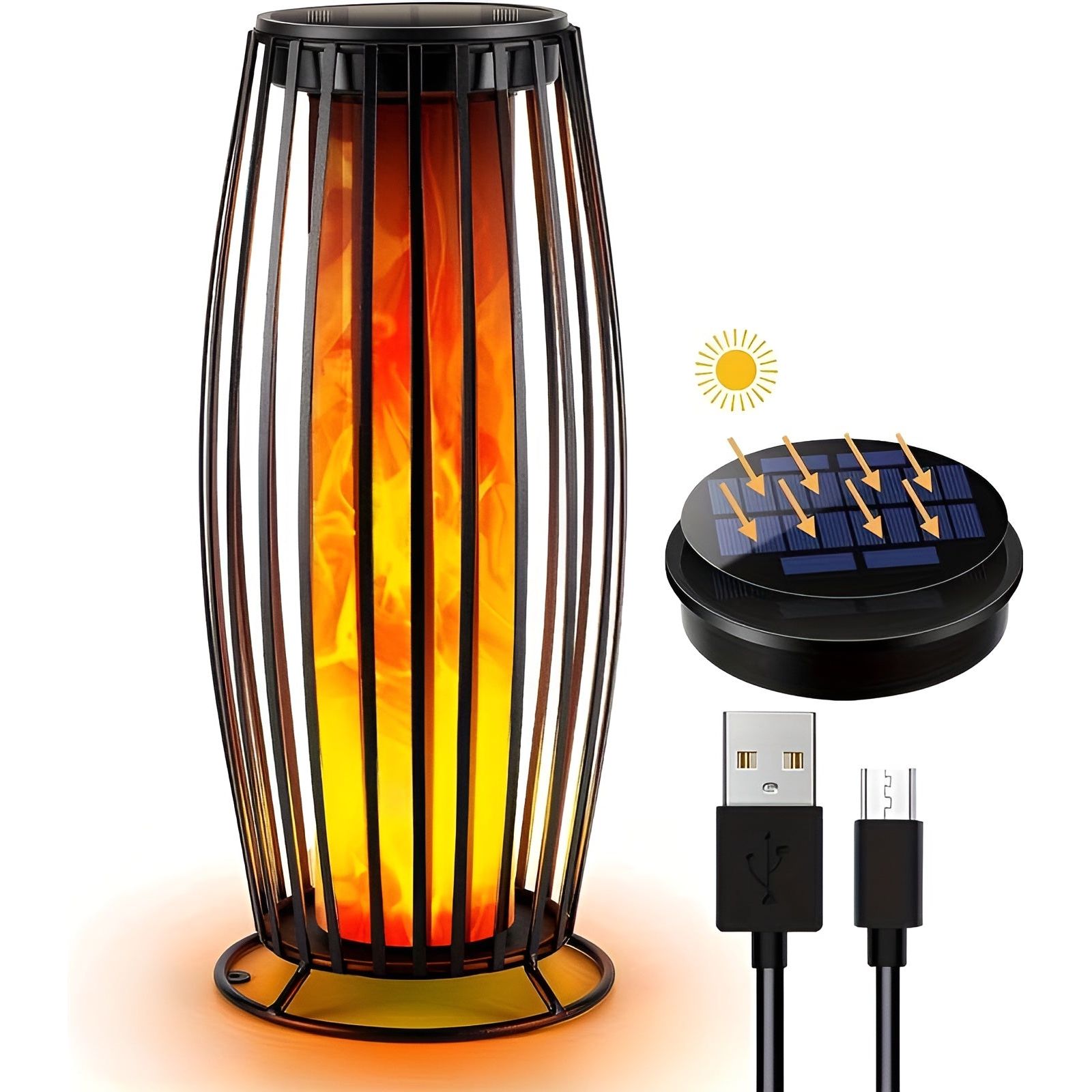 EmberGlow Light - Metall USB Aufladbares Solar-Flammenlicht Elegare