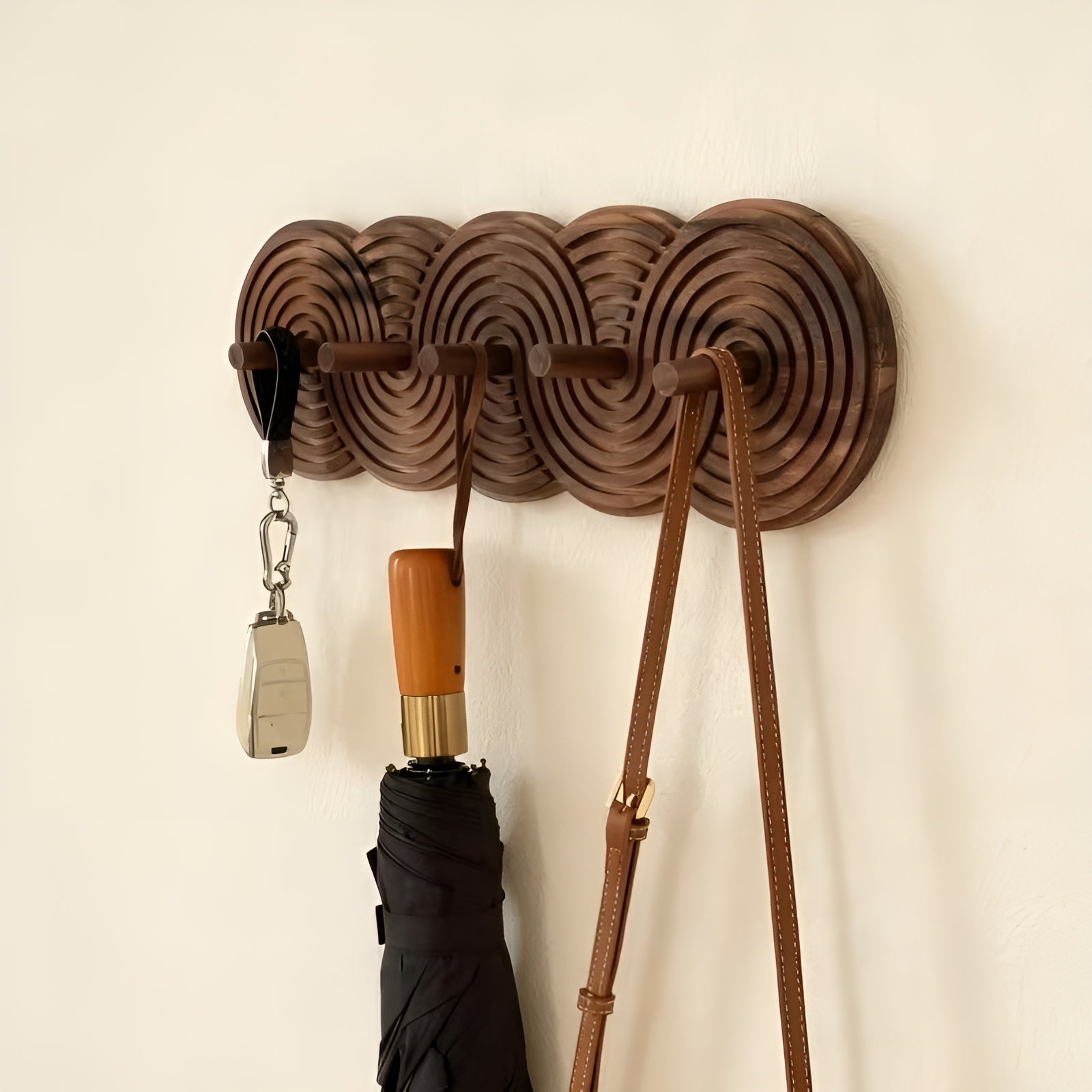 Vegghengt Krok i Tre – Enkel Montering uten Boring | Dekorativ Bohemsk Oppbevaring