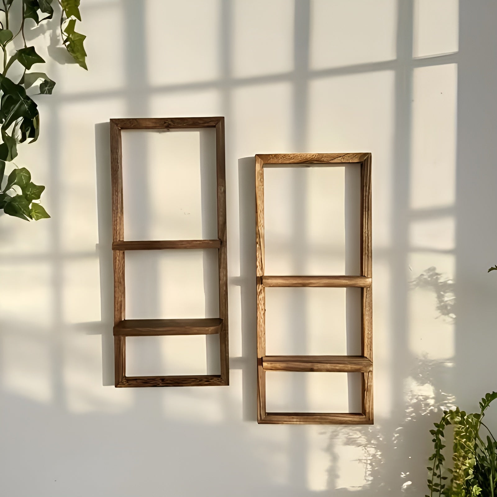 Holz-Wandregal für Blumentöpfe – Rustikales Design mit Doppellagiger Ablage | Dekorativ für Wohnzimmer & Balkon