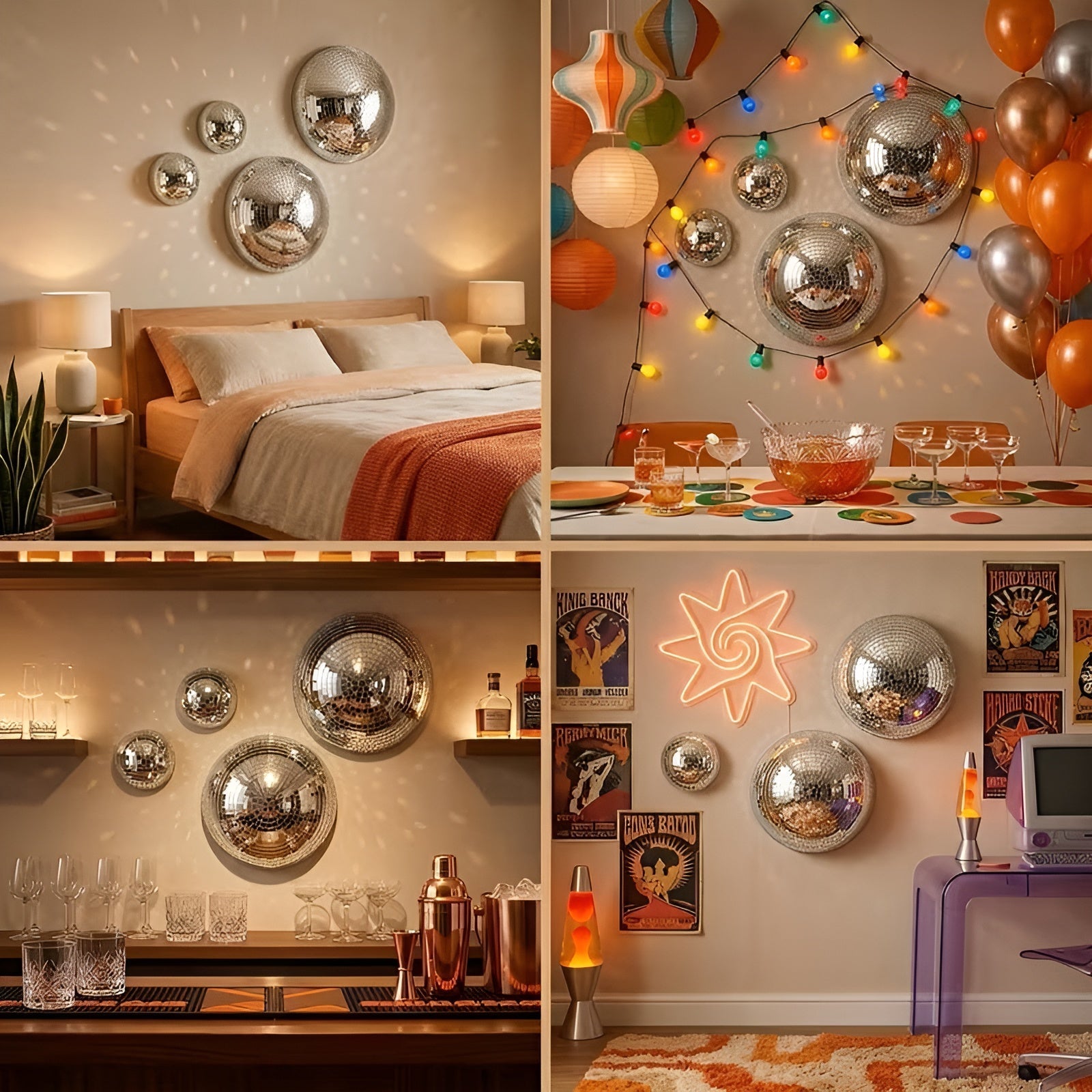 Disco-Spiegel Wanddeko – 3D Halbkuppel Spiegel-Set mit Mosaik-Effekt für stilvolle Wohnraumdekoration - Disco-Kugel