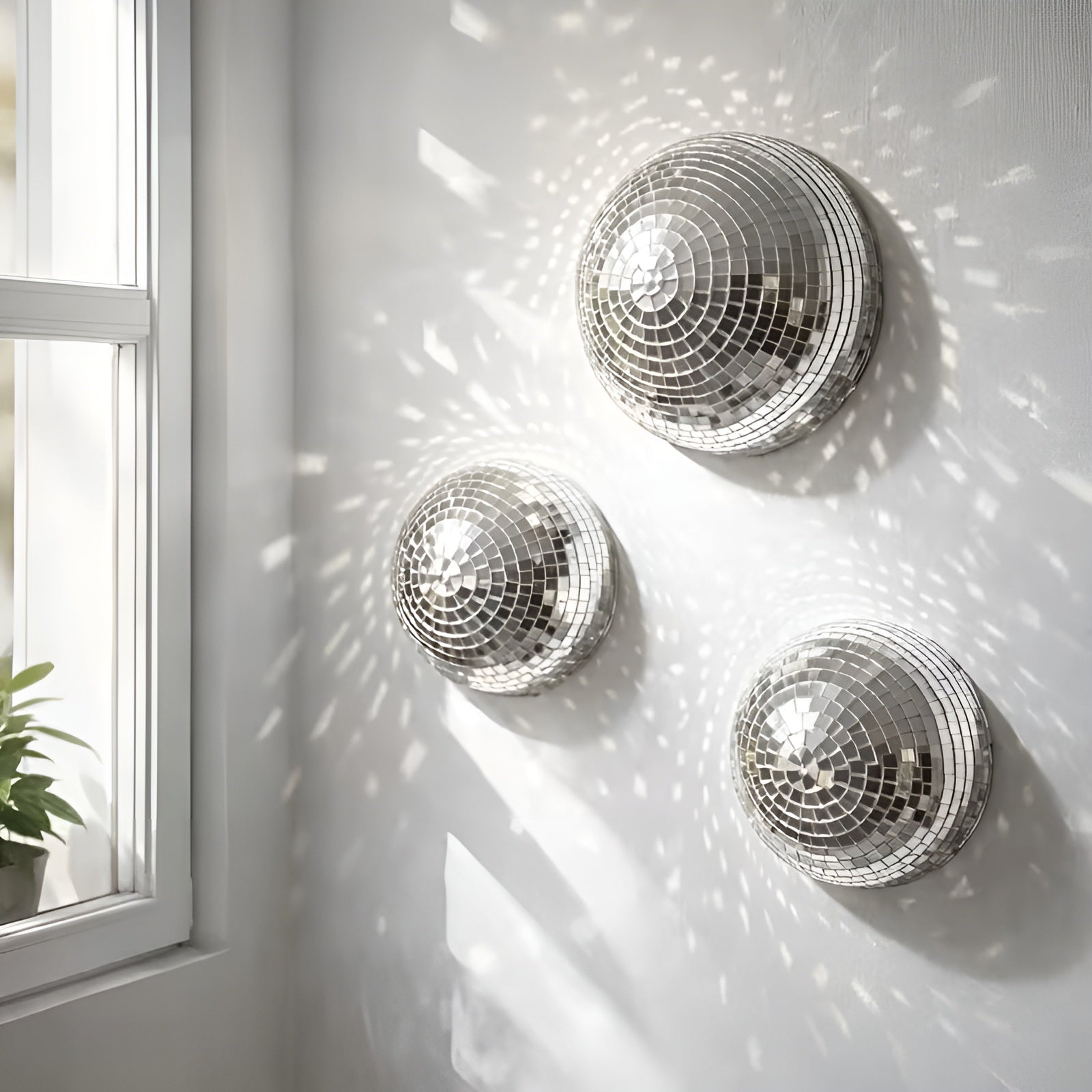 Disco-Spiegel Wanddeko – 3D Halbkuppel Spiegel-Set mit Mosaik-Effekt für stilvolle Wohnraumdekoration - Disco-Kugel