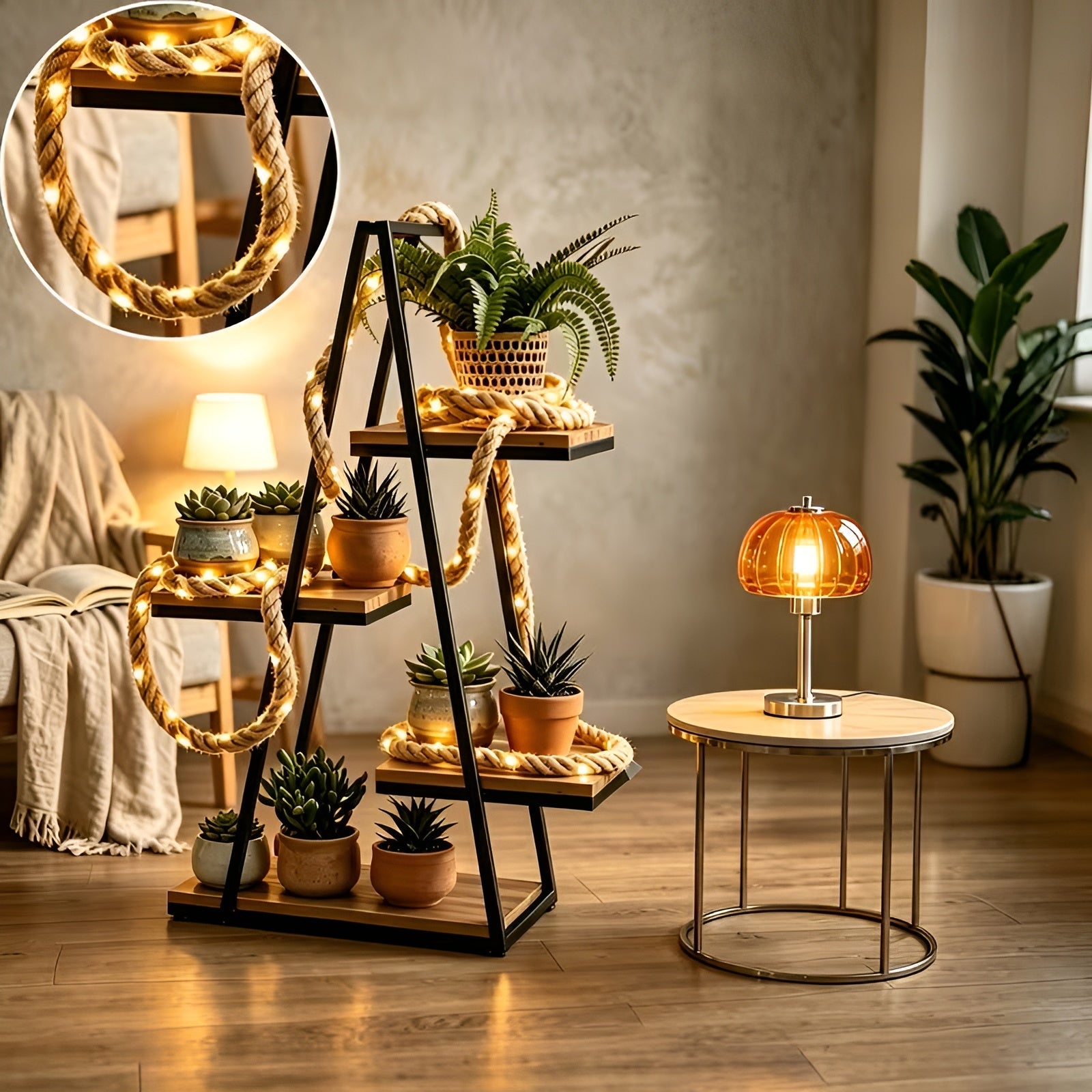 DIY Jute-Seil LED-Lichterkette – Rustikale Dekorationsbeleuchtung - 30 Lampen - Seil