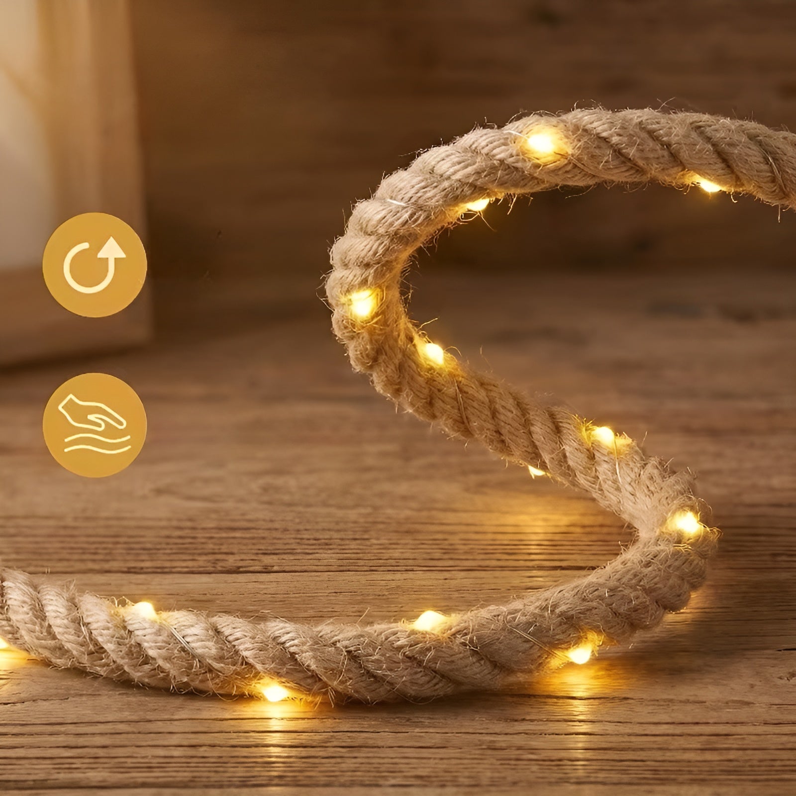 DIY Jute-Seil LED-Lichterkette – Rustikale Dekorationsbeleuchtung - 30 Lampen - Seil