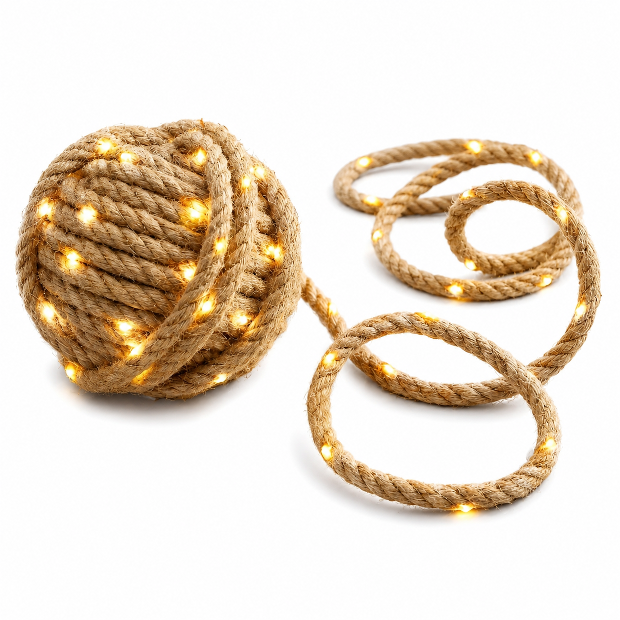 DIY Jute-Seil LED-Lichterkette – Rustikale Dekorationsbeleuchtung - 30 Lampen - Seil