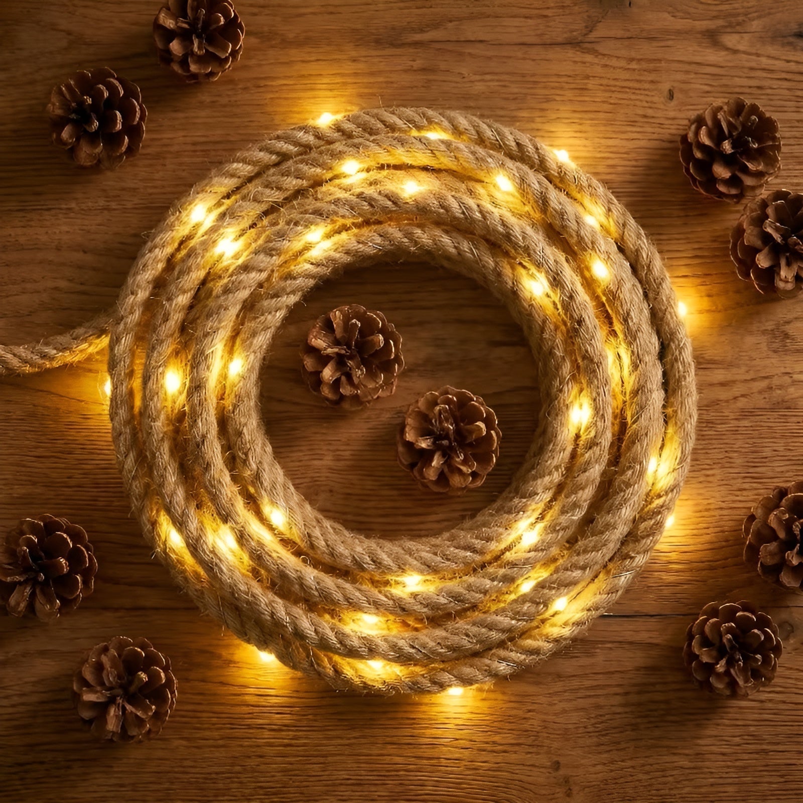 DIY Jute-Seil LED-Lichterkette – Rustikale Dekorationsbeleuchtung - 30 Lampen - Seil