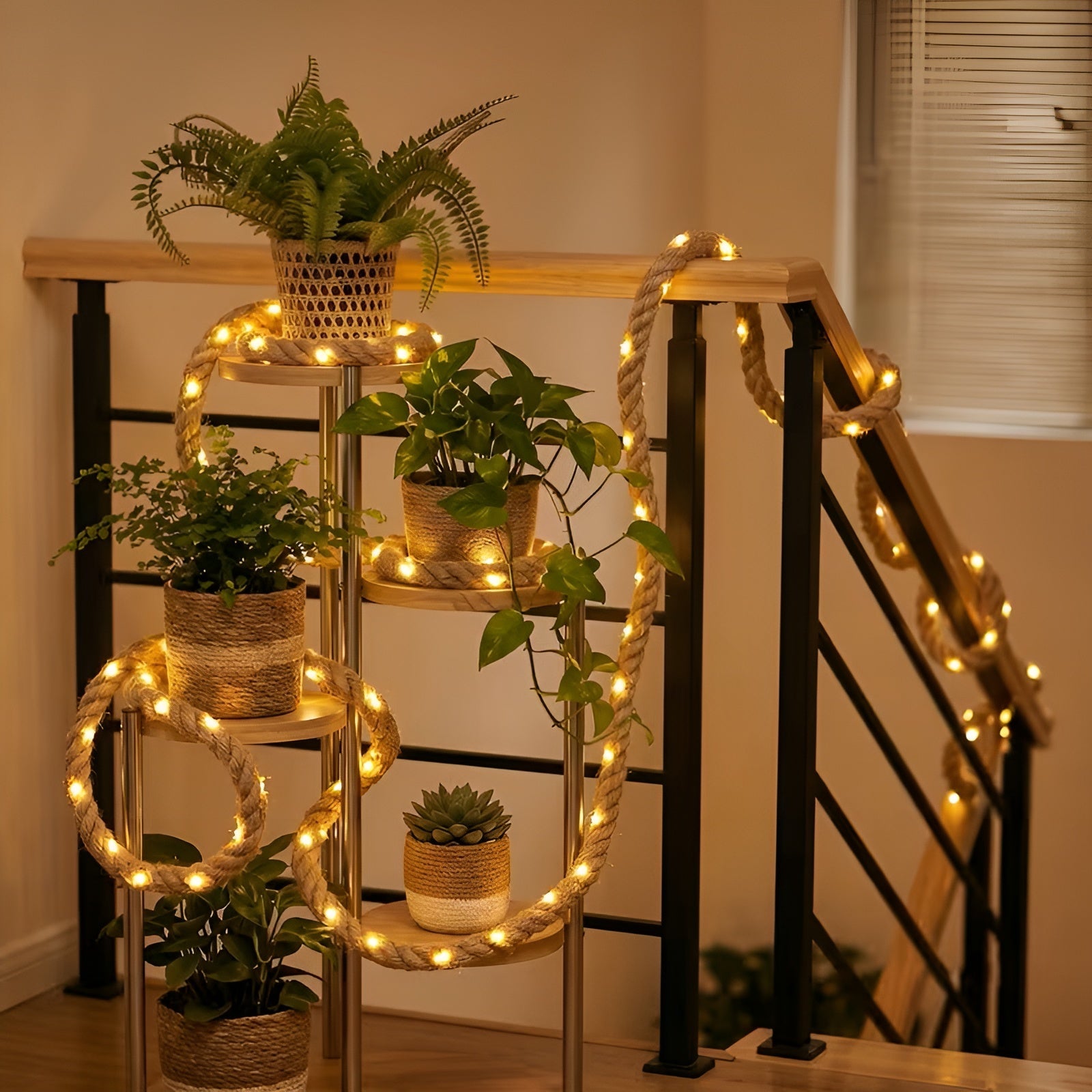 DIY Jute-Seil LED-Lichterkette – Rustikale Dekorationsbeleuchtung - 30 Lampen - Seil