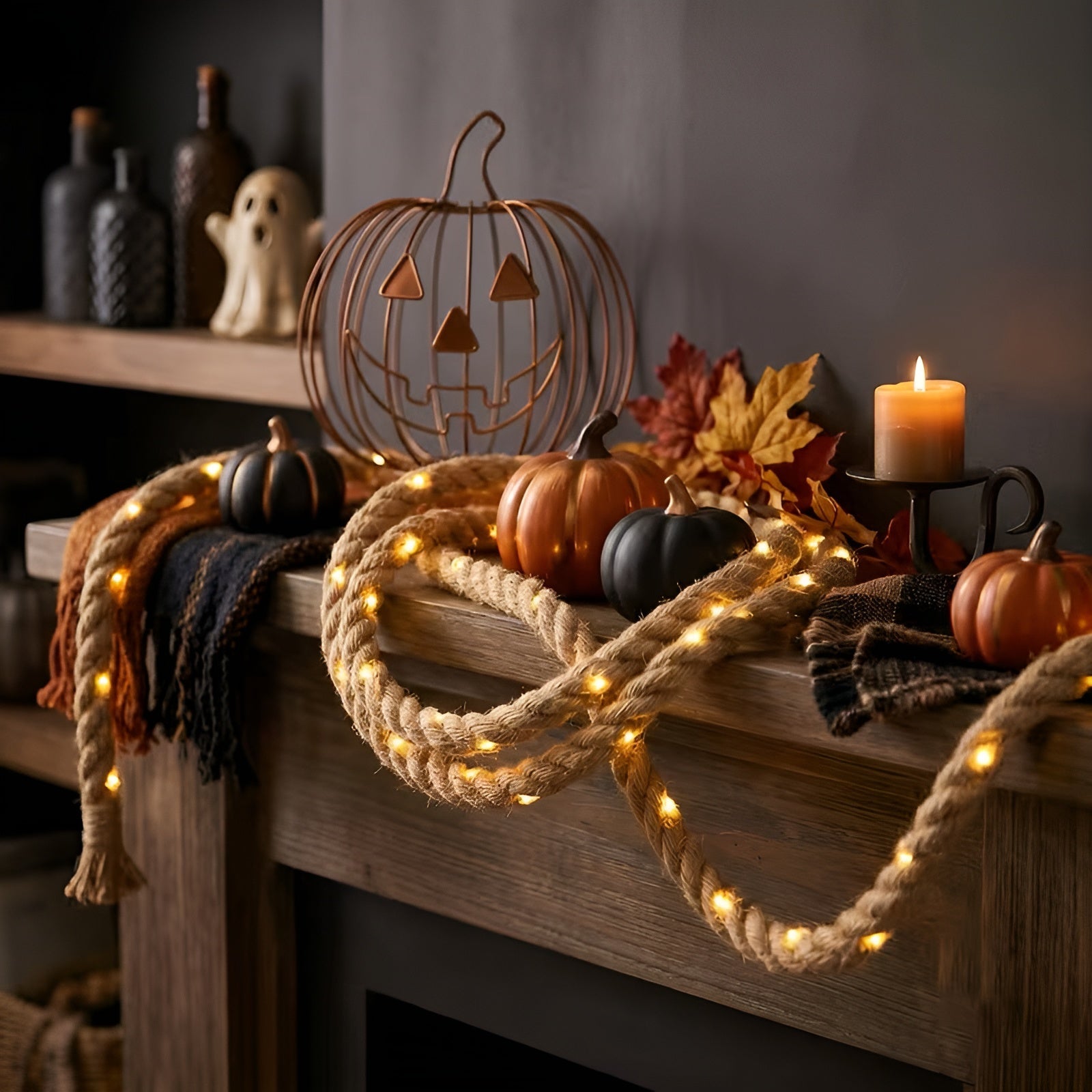 DIY Jute-Seil LED-Lichterkette – Rustikale Dekorationsbeleuchtung - 30 Lampen - Seil