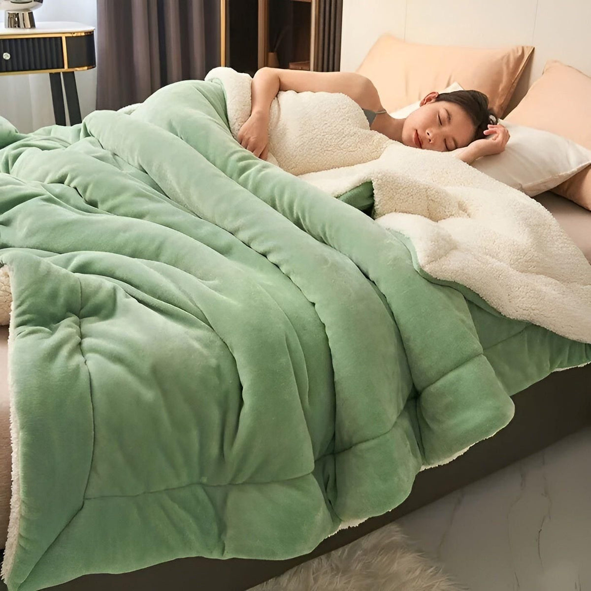 DoubleComfort Blanket - Cozy Warm Double Layer Fleece Throw Blanket - Hellgrün / 100 X 120cm - Saisonale Dekoration