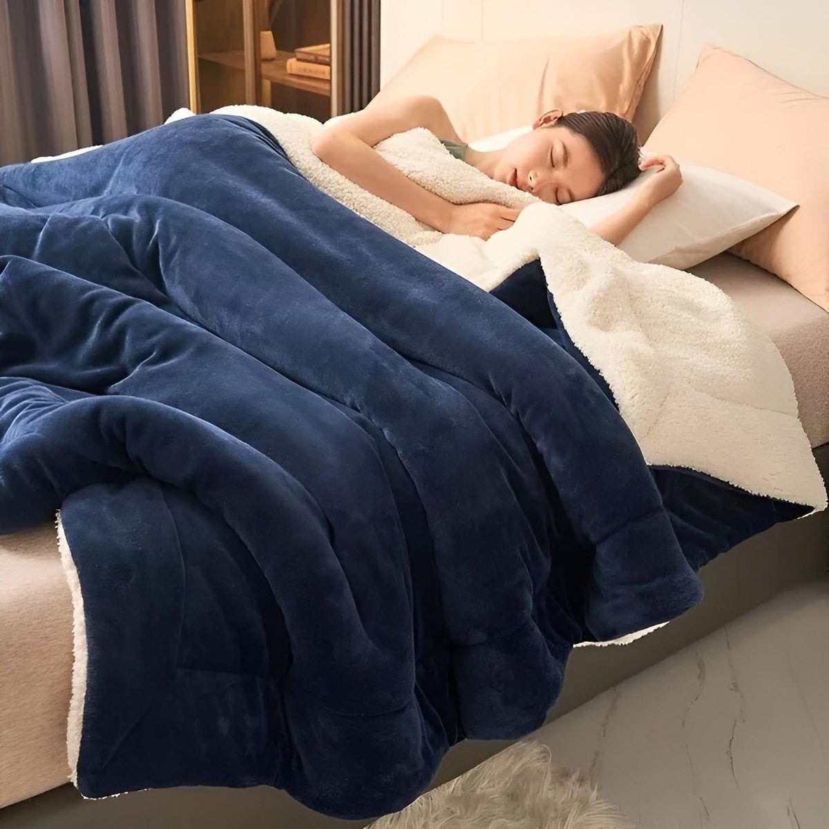 DoubleComfort Blanket - Cozy Warm Double Layer Fleece Throw Blanket - Marineblau / 100 X 120cm - Saisonale Dekoration