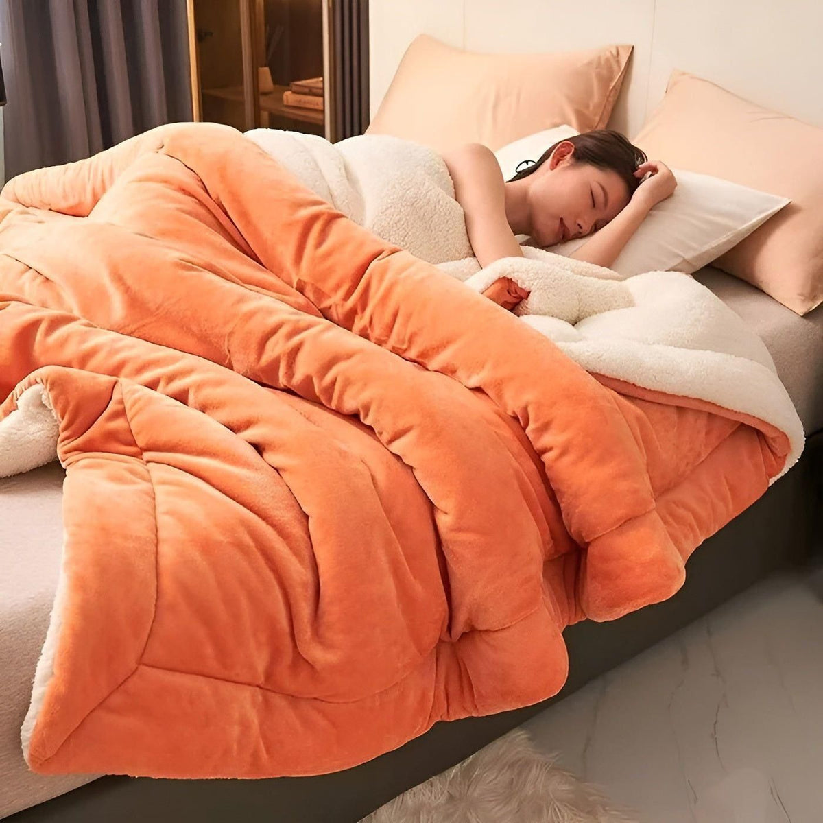 DoubleComfort Blanket - Cozy Warm Double Layer Fleece Throw Blanket - Orange / 100 X 120cm - Saisonale Dekoration