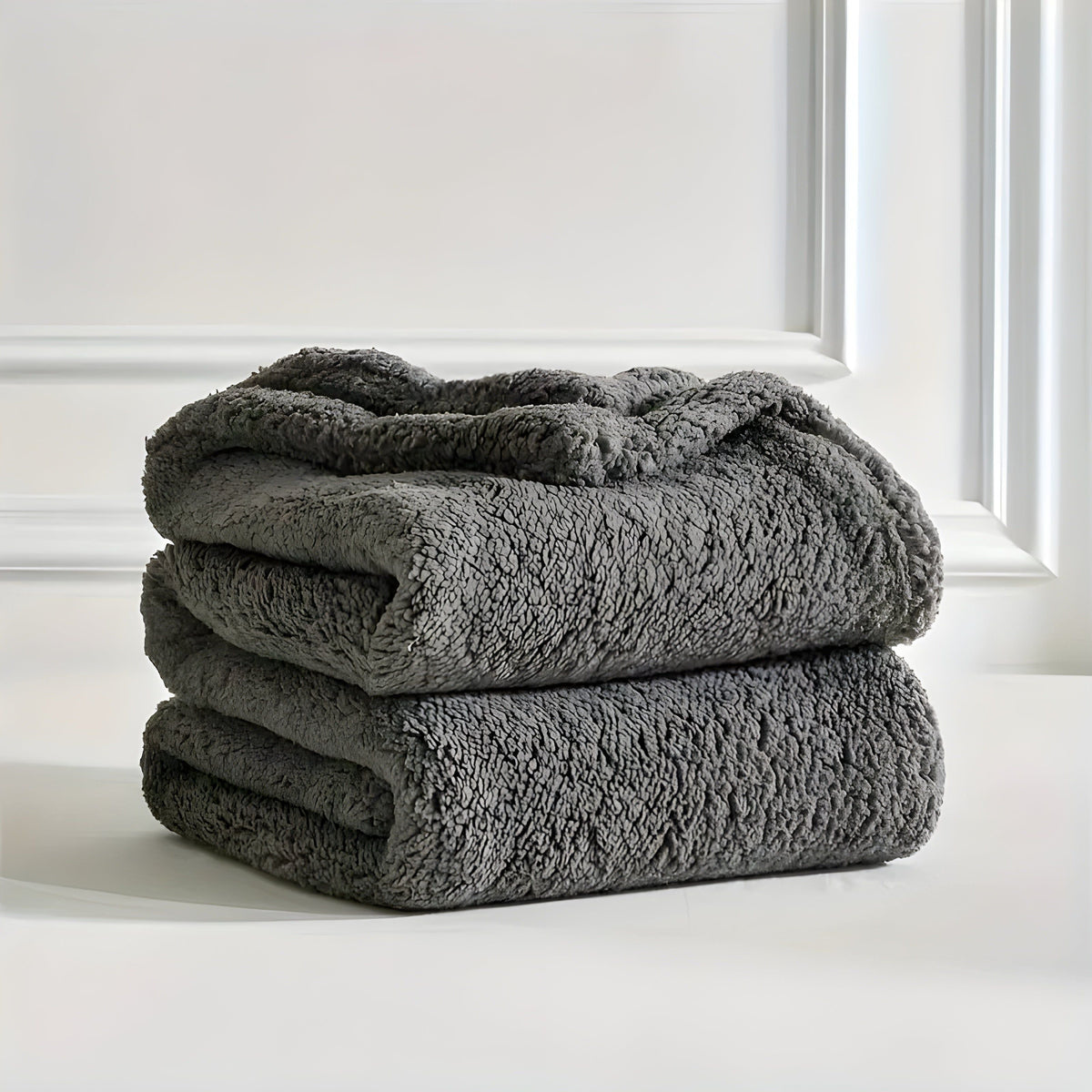 DoubleCozy Blanket - Lässige doppelseitige Sherpa-Fleecedecke - Dunkel Grau / 100 x 150cm - Saisonale Dekoration