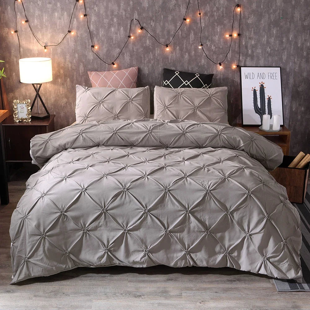 DreamWeave Bettwäsche-Set - Luxus Pinch Pleat Bettwäsche-Set - Hellgrau / Einzeln 135x200cm - Bettwäsche-Set