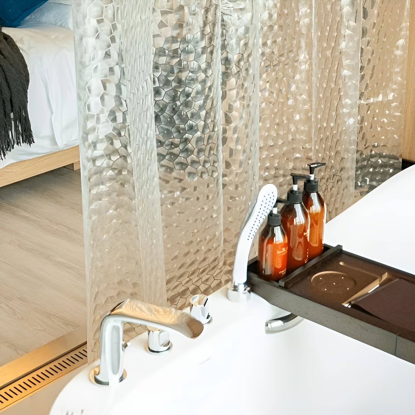 Duschvorhang mit Würfelmuster – Halbtransparent und Pflegeleicht | Moderne Badezimmerdekoration - Vorhang