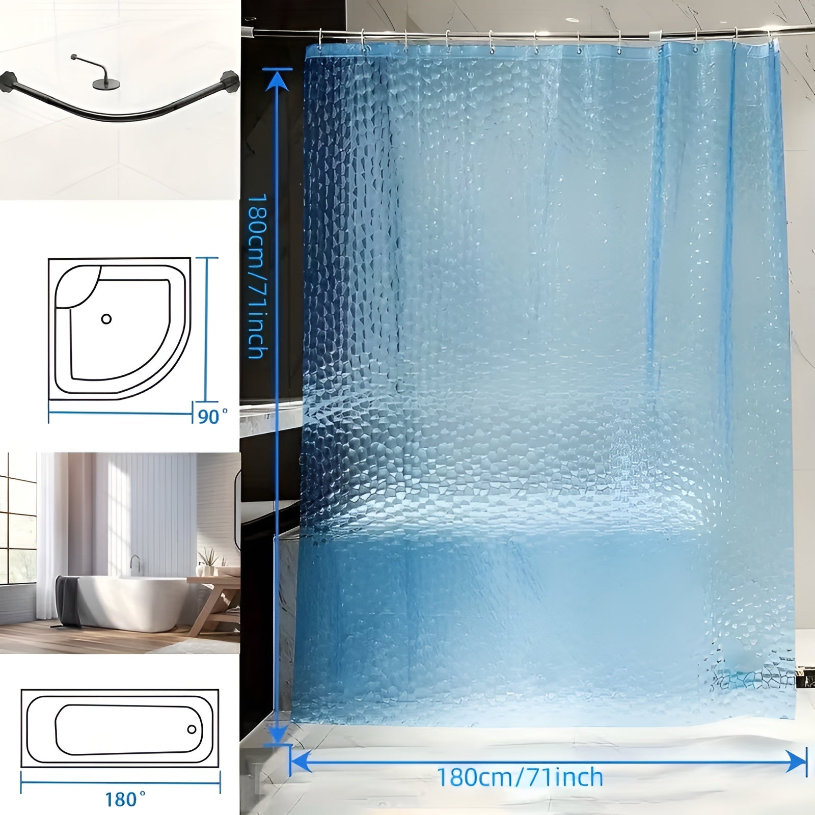 Duschvorhang mit Würfelmuster – Halbtransparent und Pflegeleicht | Moderne Badezimmerdekoration - Vorhang