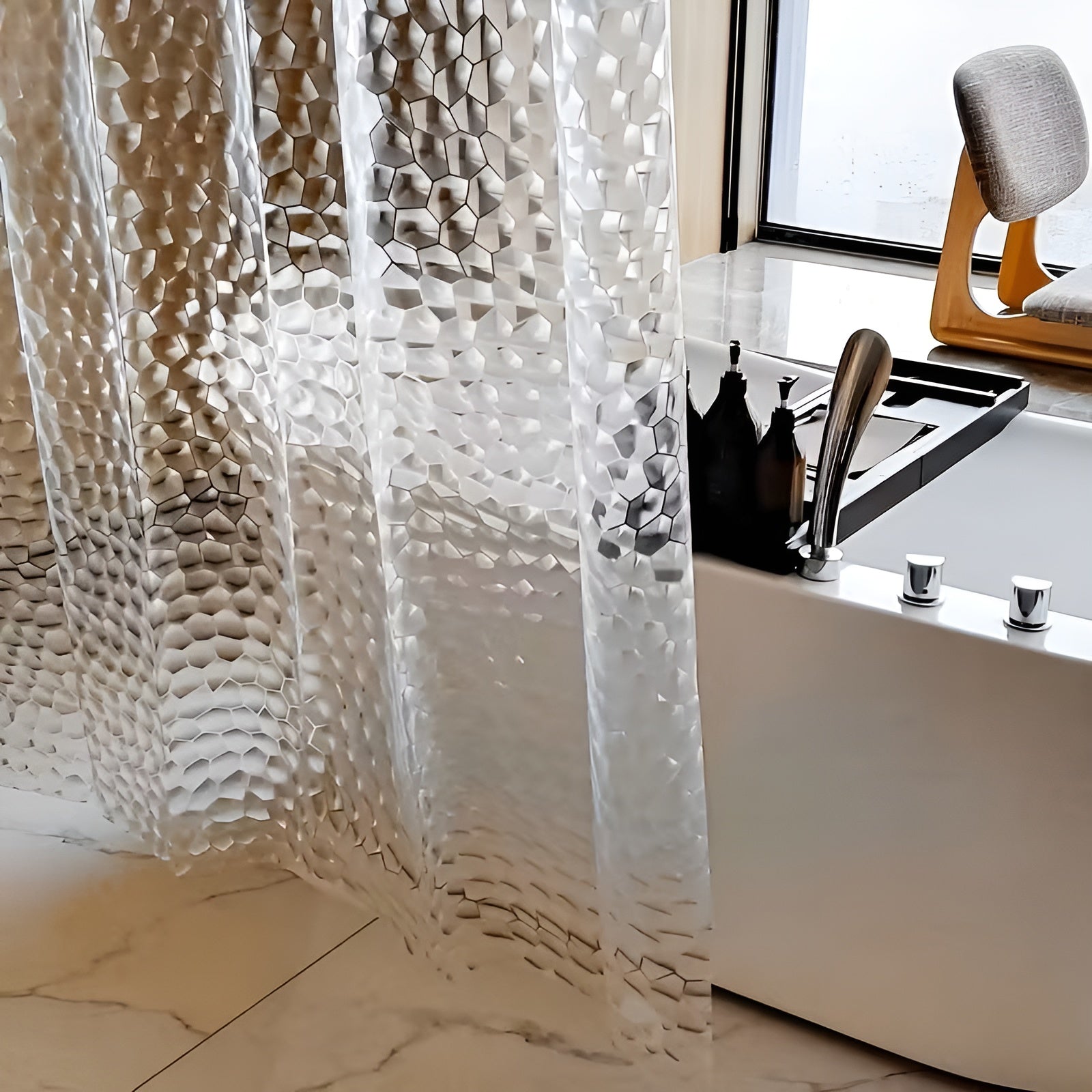 Duschvorhang mit Würfelmuster – Halbtransparent und Pflegeleicht | Moderne Badezimmerdekoration - Vorhang