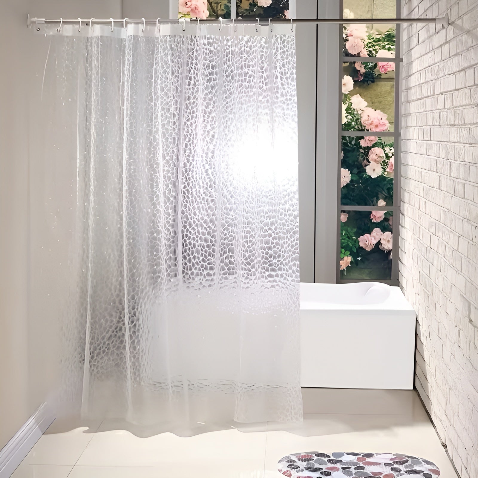 Duschvorhang mit Würfelmuster – Halbtransparent und Pflegeleicht | Moderne Badezimmerdekoration - Vorhang