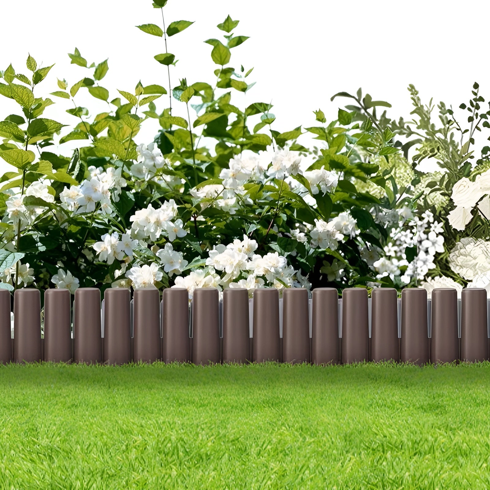 Beeteinfassung aus Kunststoff in Holzoptik – Flexibler Gartenzaun mit Erdspießen | Dekorative Rasenkante für Blumenbeete und Wege