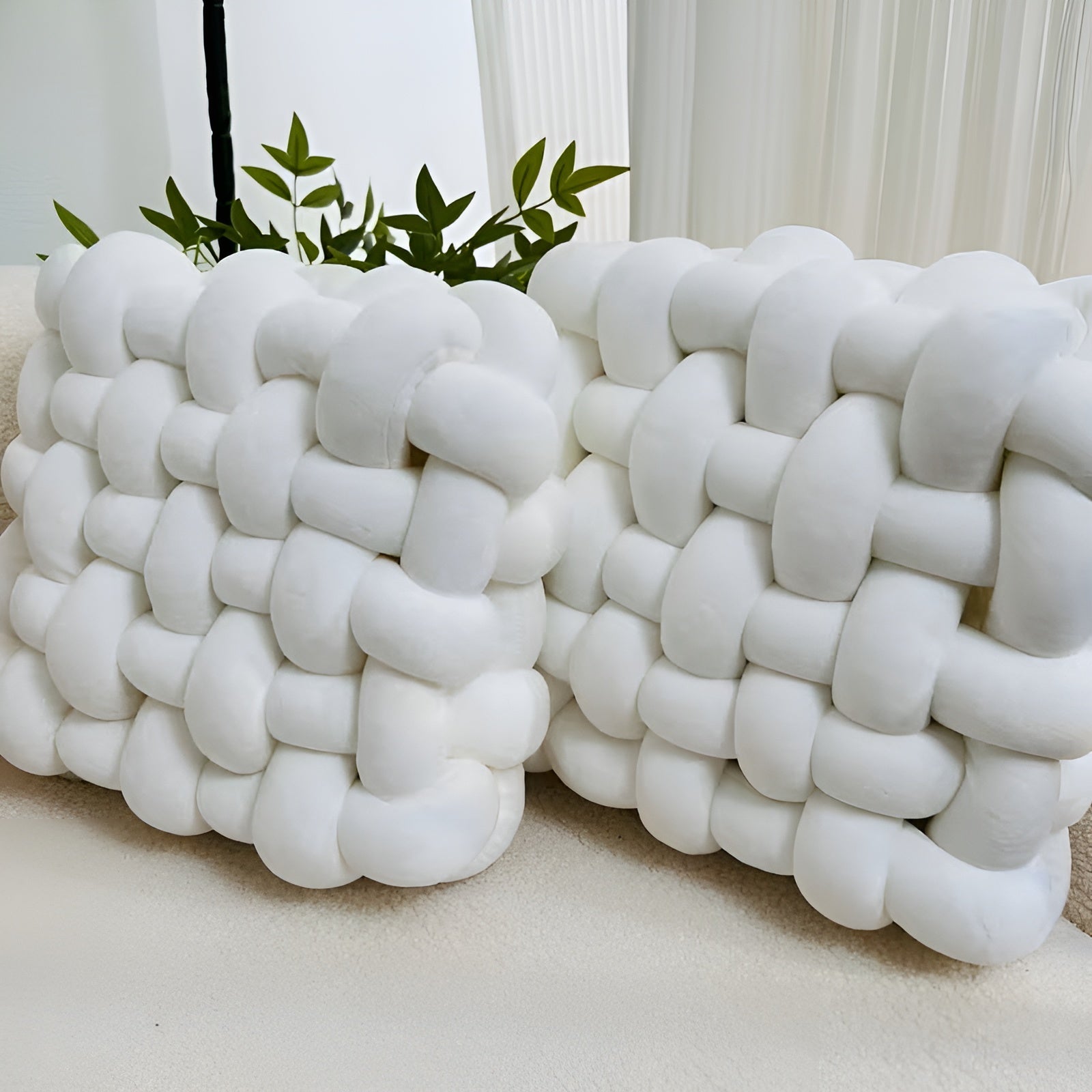 Knoten-Dekokissen im 2er-Set – Weich und Dekorativ | Perfekt für Sofa Bett und Wohnzimmer - Weiß - Kissen