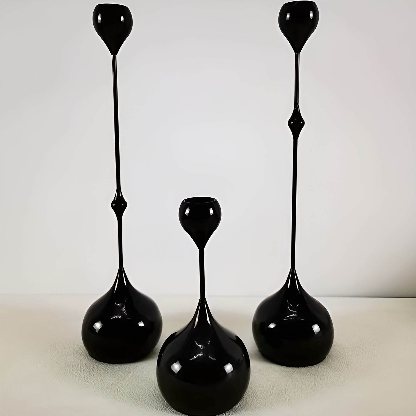3er Set Kerzenhalter in Tropfenform – Minimalistisches Schwarzes Metalldesign | Dekorativ für Wohnzimmer Tisch & Café