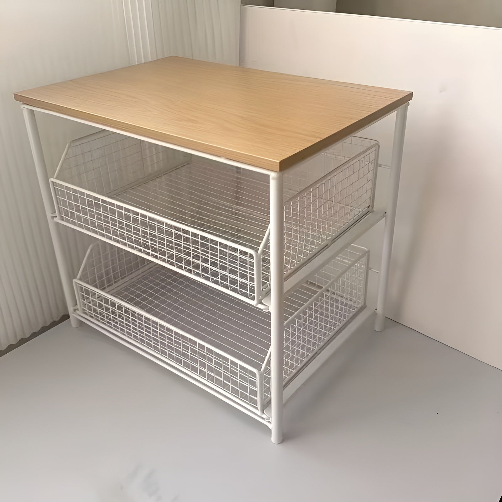 Küchenarbeitsplatten-Organizer – Mit Schublade und Metallkorb | Organisation & Stauraum - Weiß - Wohnzubehör