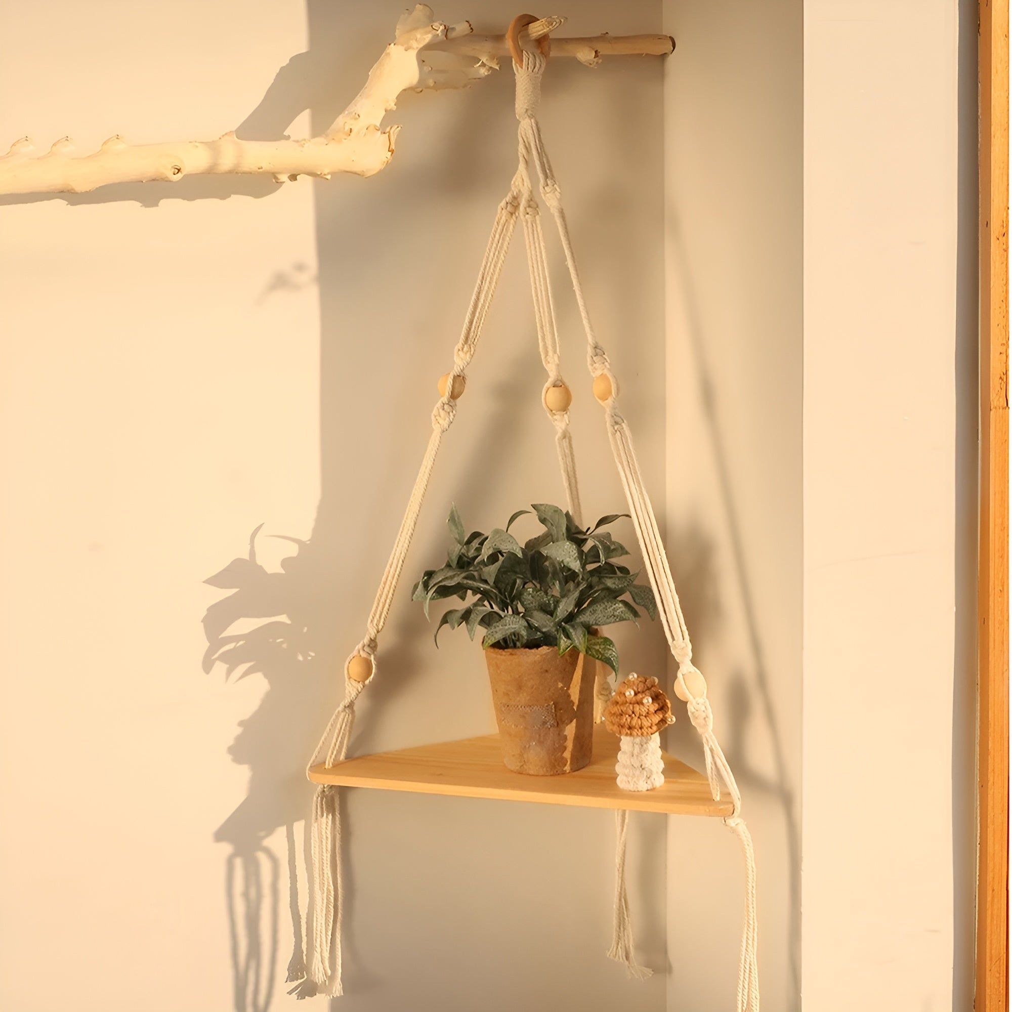 BohoFloat Shelf - Hängendes Wandregal mit ästhetischen Seilen in Dreiecksform - Elegare