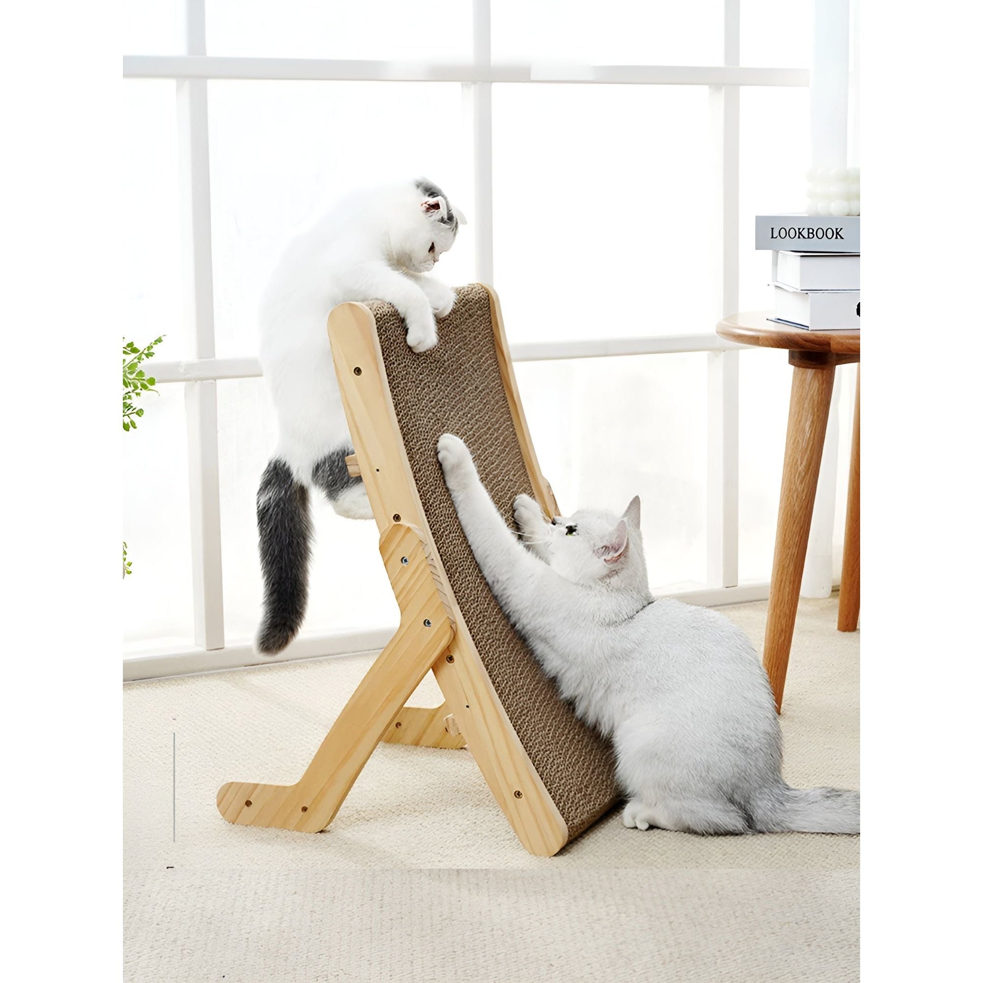 PurrPlay Board - Multifunktionales Abnehmbares Katzenkratzbrett aus Holz - Elegare