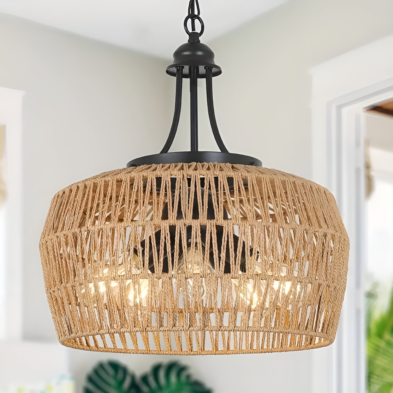 Boho-Hängelampe mit Rattanschirm – Natürliche Pendelleuchte für Esszimmer & Küche