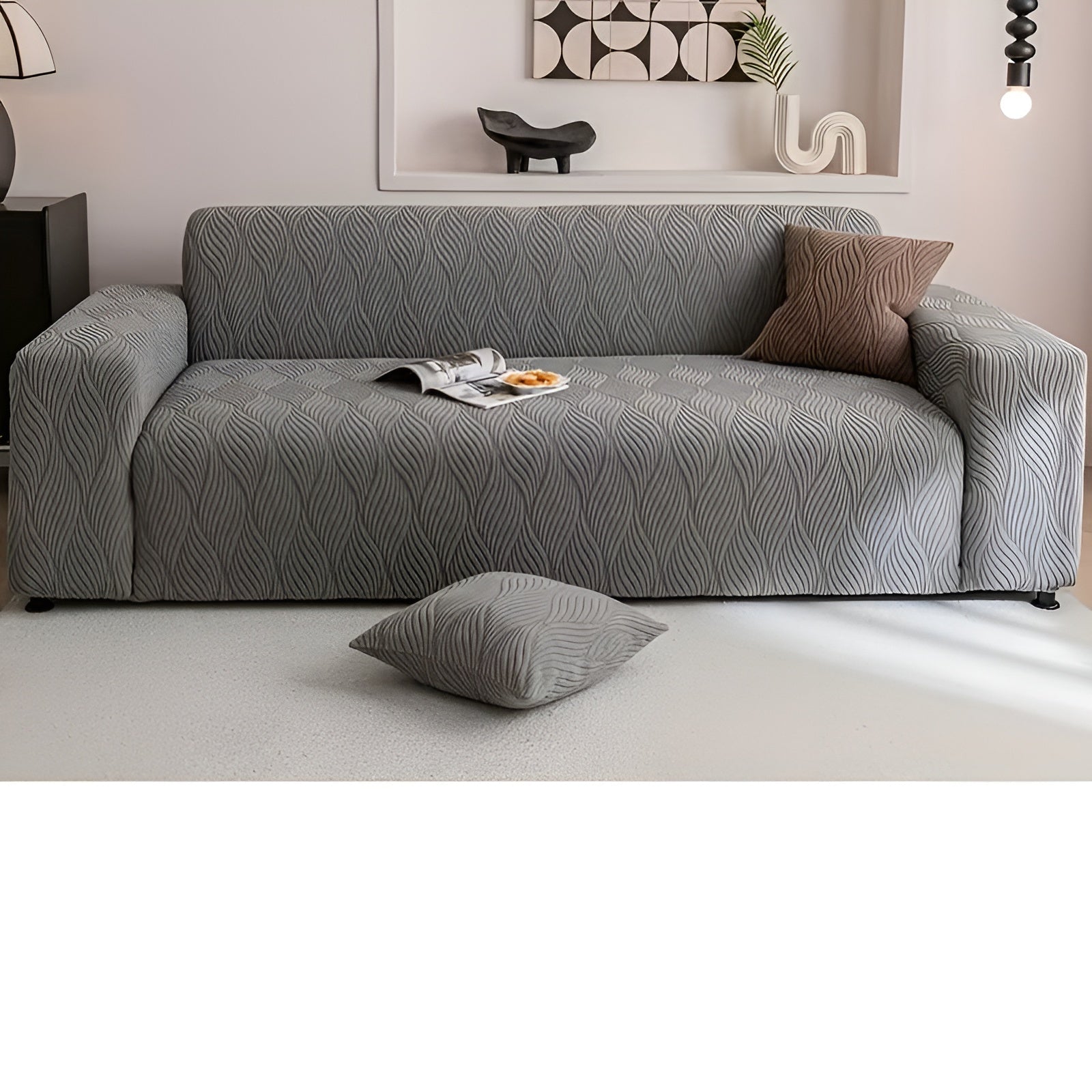 Elastischer Sofabezug aus Fleece – Weich und Gemütlich | Jacquard-Struktur Perfekt für Sofa & Wohnraum - Dunkelgrau