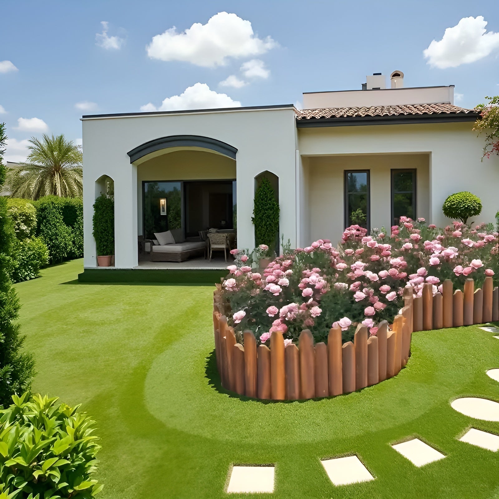 Flexible Holz Rasenkante – Dekorativer Gartenzaun mit Erdspießen | Für Beete, Wege und Rasenflächen