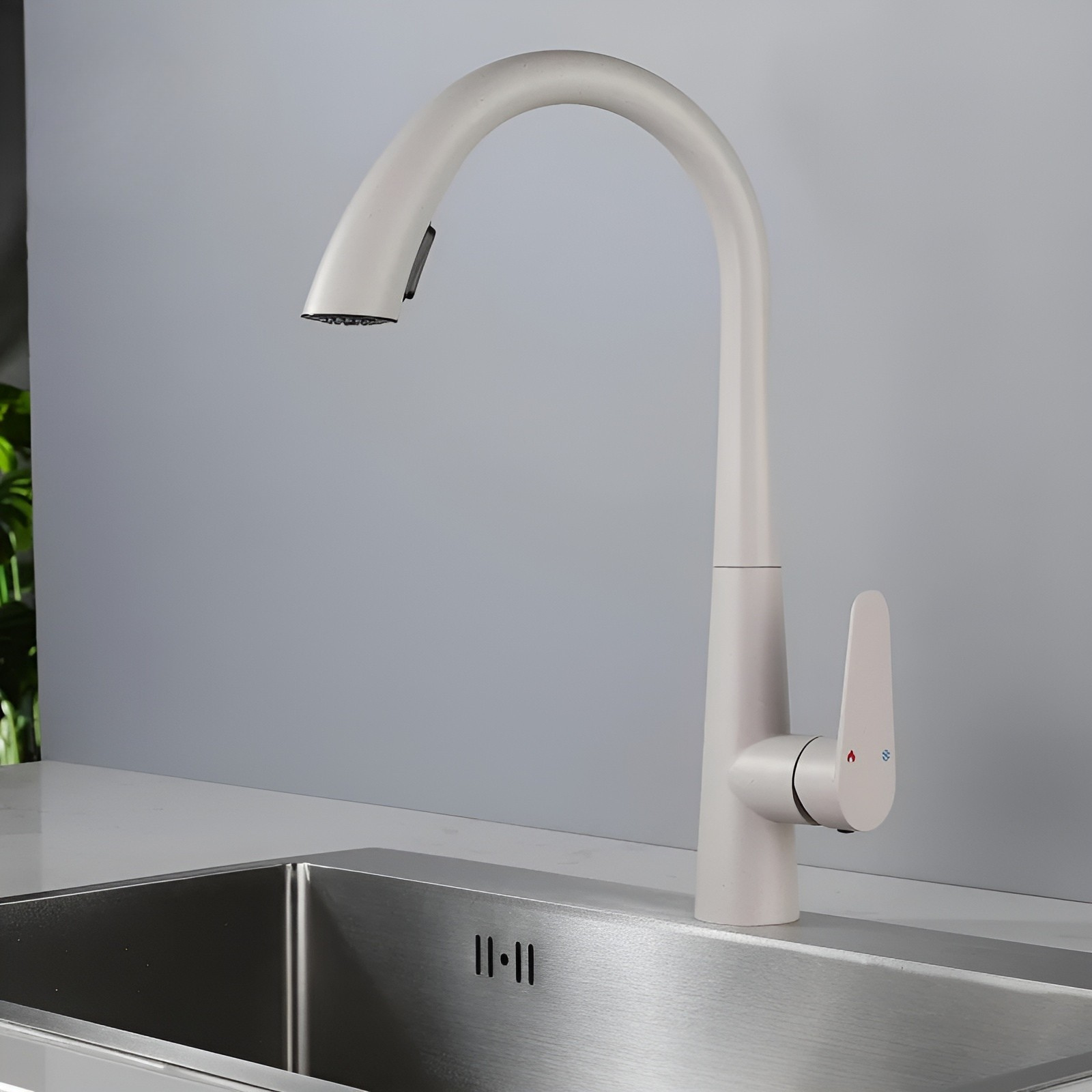 Edelstahl Küchenarmatur – Gebürstet und Modern | Für Warm- und Kaltwasser Ideal für Spüle - Haferfarben