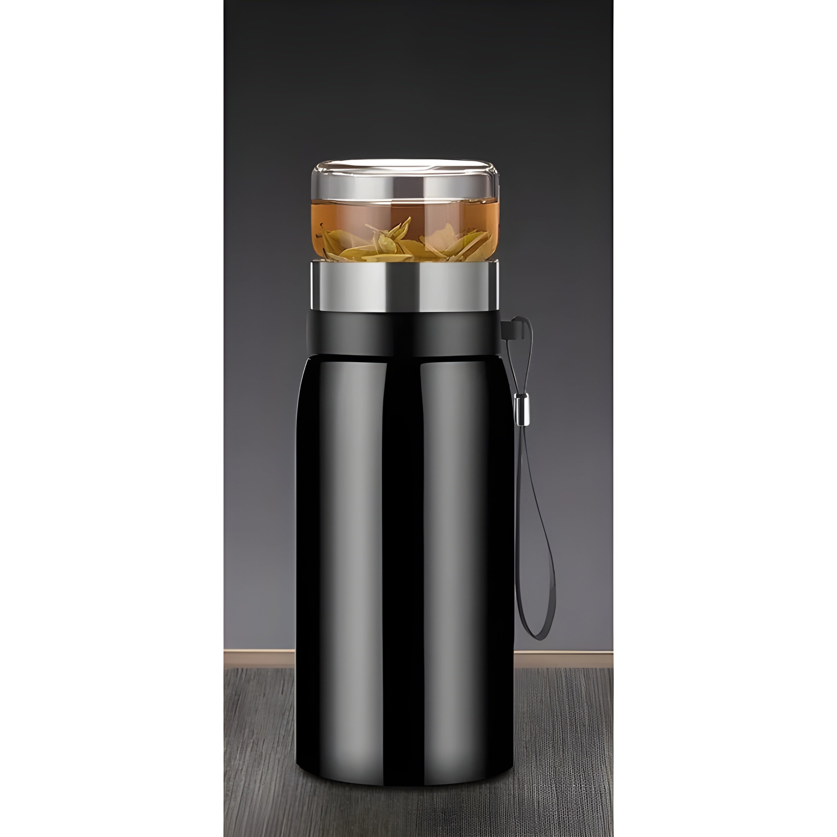 Edelstahl Thermobecher mit Teesieb – Isoliert und Praktisch | Perfekt für Tee unterwegs - 750ml / Schwarzes Tee-Ei