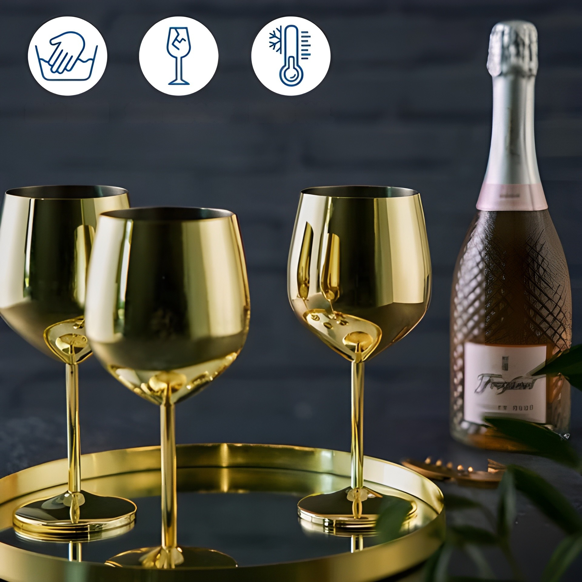 Edelstahl Weingläser in Goldoptik – Elegante Trinkgläser für Wein & besondere Anlässe - 2er-Pack - Weinglas