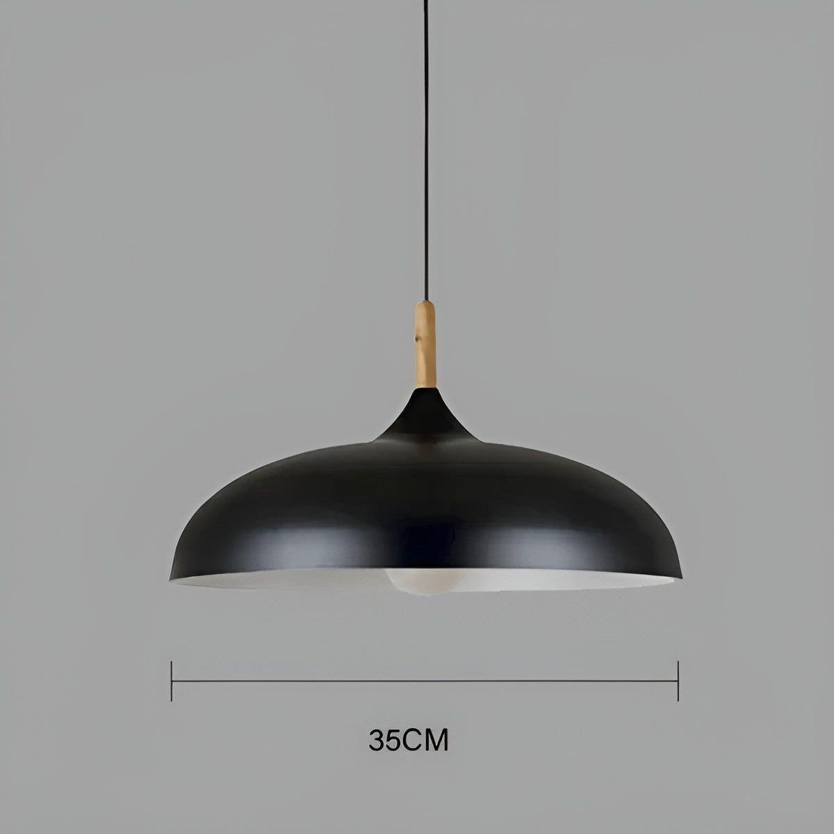 Eichenholz-Hängelampe – Minimalistische Deckenbeleuchtung im skandinavischen Stil - Schwarz / Warmes Weiß / dia35cm X
