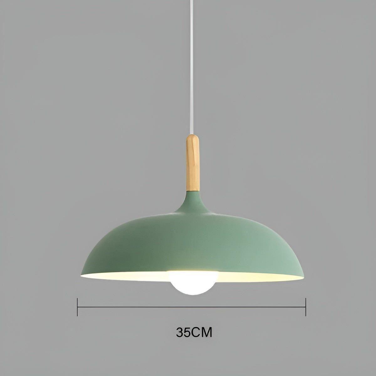 Eichenholz-Hängelampe – Minimalistische Deckenbeleuchtung im skandinavischen Stil - Grün / Warmes Weiß / dia35cm X