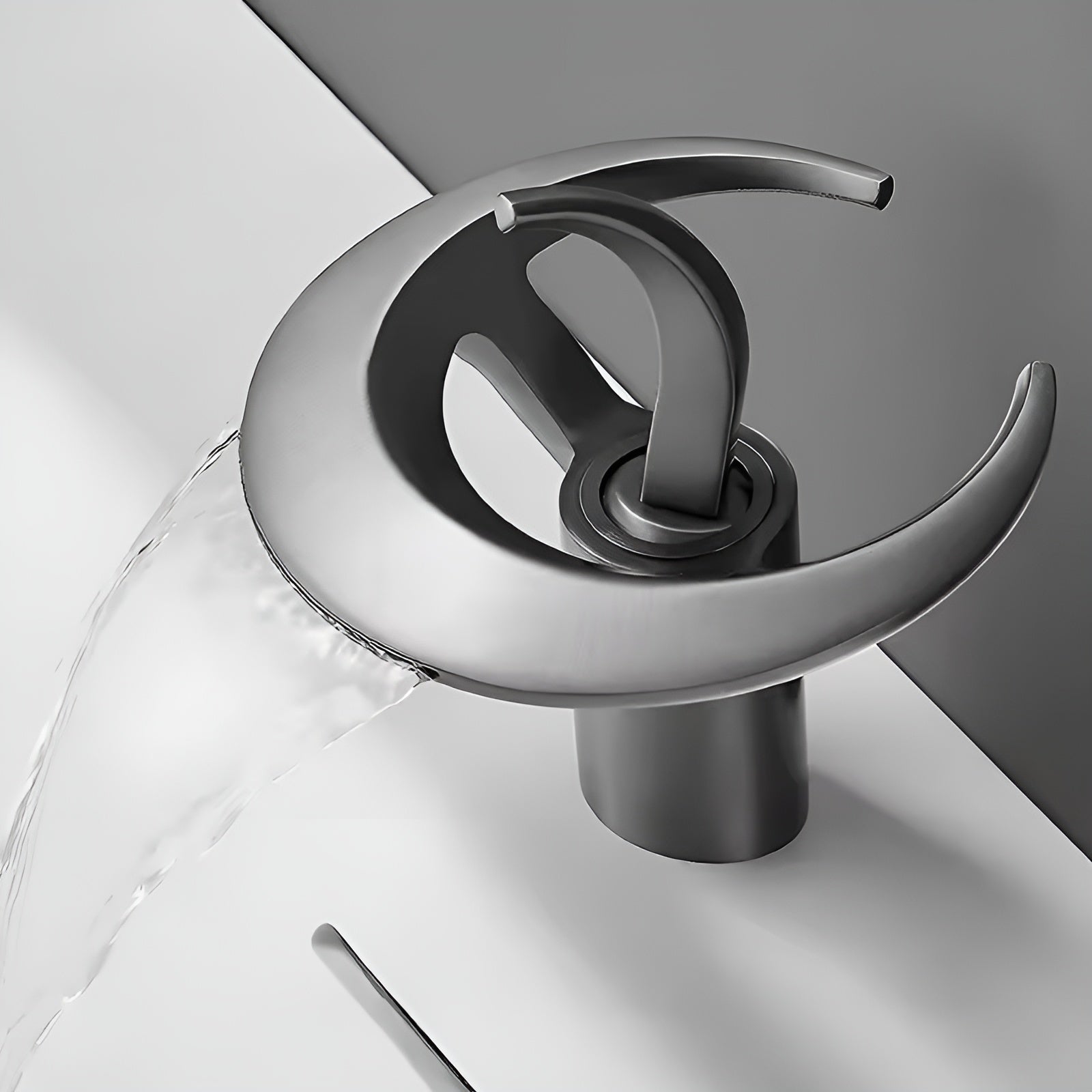 Einhebel-Wasserhahn mit Wasserfallauslauf – Wasserfall-Design | Robuste Messingkonstruktion - Grau - Waschtischarmaturen