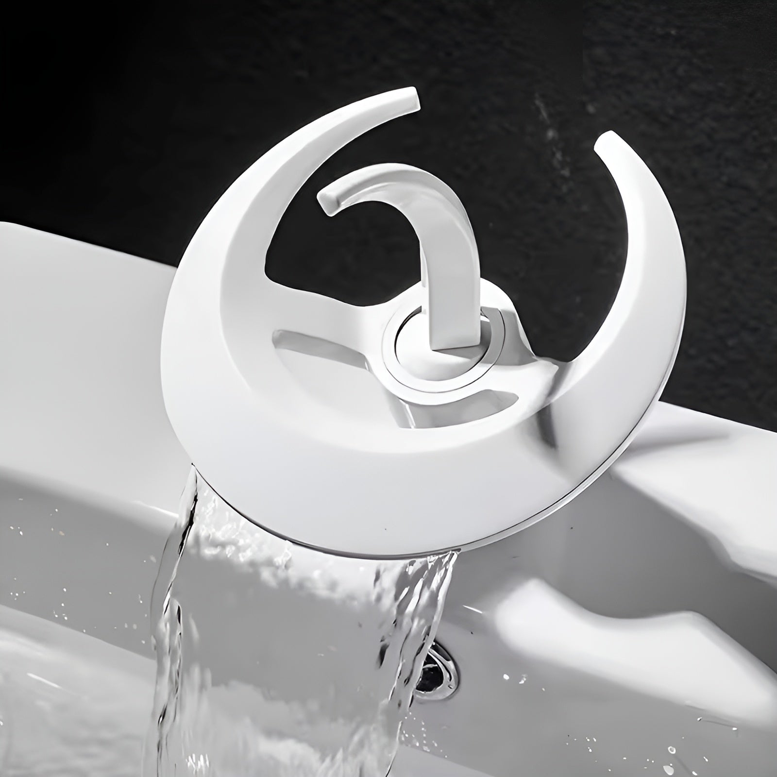 Einhebel-Wasserhahn mit Wasserfallauslauf – Wasserfall-Design | Robuste Messingkonstruktion - Weiß - Waschtischarmaturen