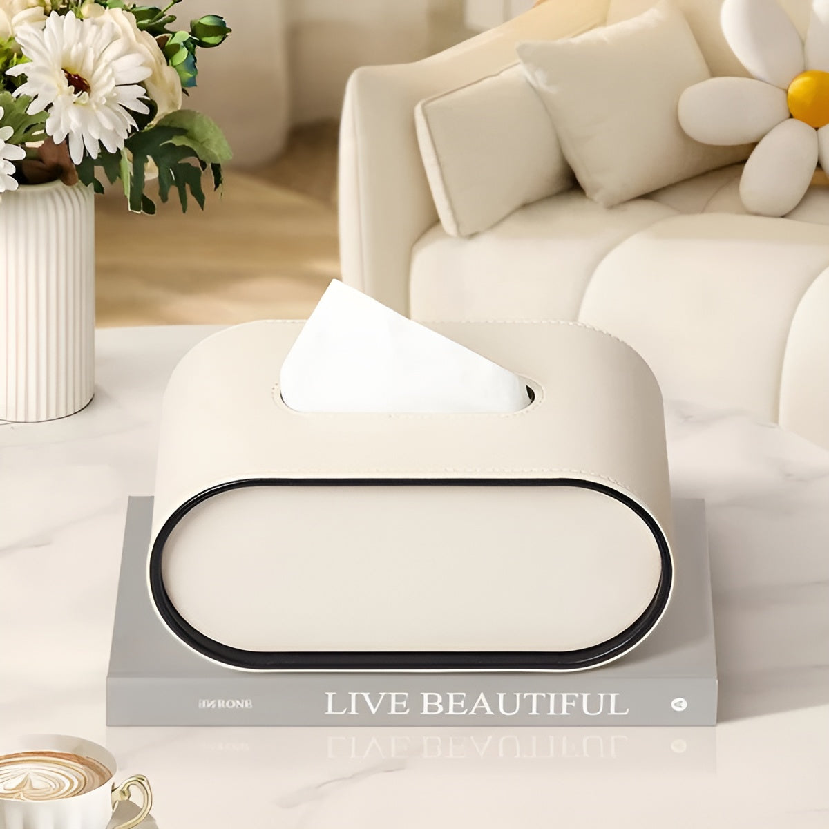 Elegante Leder-Taschentuchbox – Stilvolle Aufbewahrung mit zeitlosem Design - Creme - Taschentuchbox