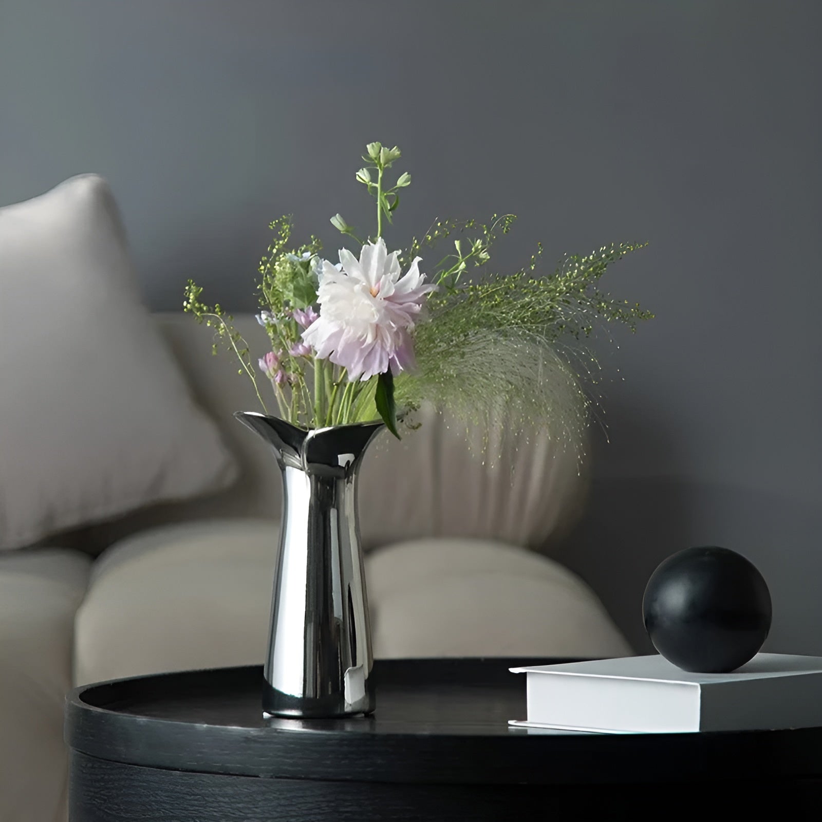 Elegante Silber Keramikvase - Moderne Wohnaccessoires & stilvolle Dekoration - Groß 30 x 27 cm - Vase