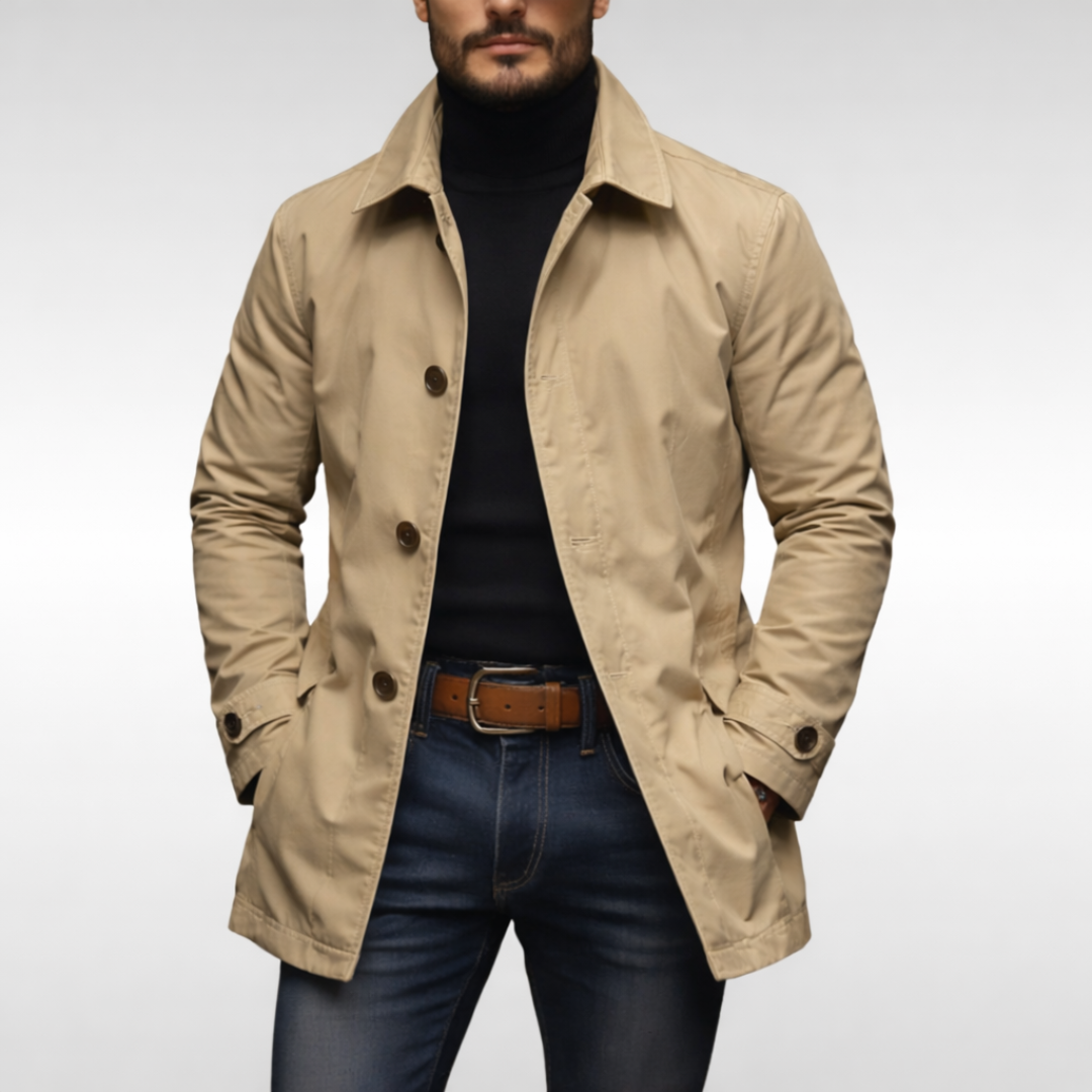 Eleganter Herrenmantel mit Wattierung – Klassischer Übergangsmantel - Beige / S - Mäntel & Jacken