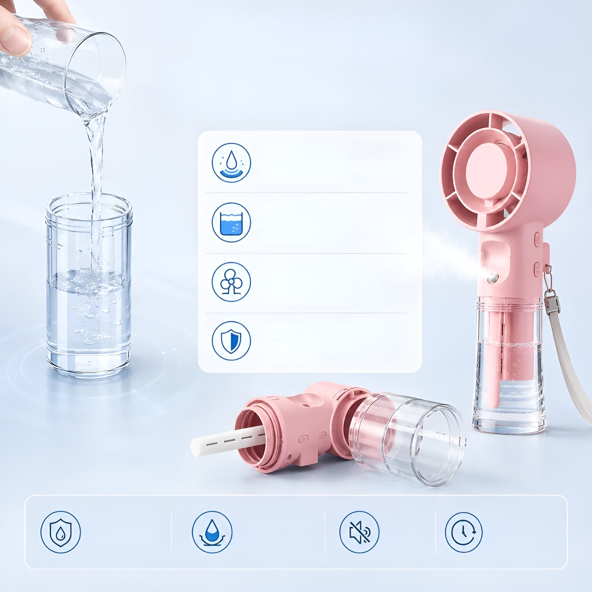 Erfrischung zum Mitnehmen – eine kühle Brise und feiner Nebel in einem. - Handventilator