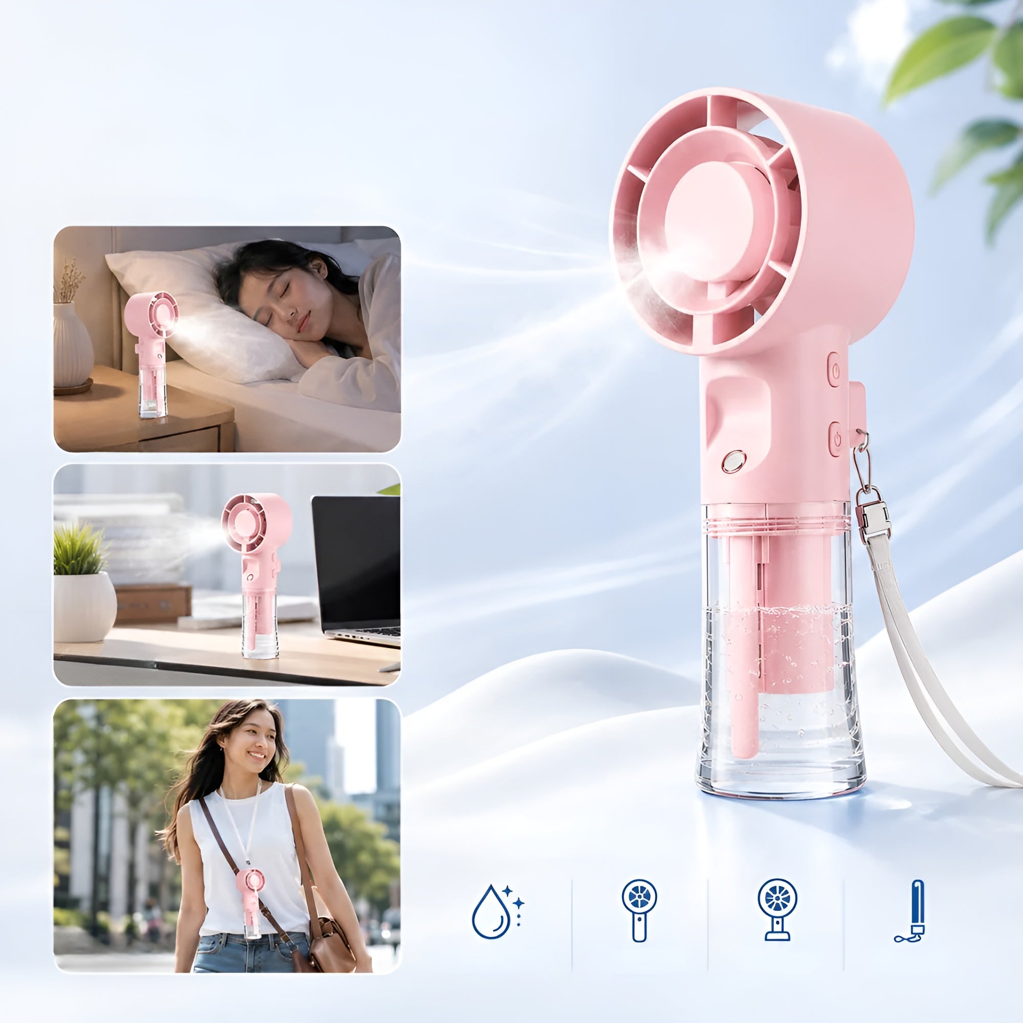 Erfrischung zum Mitnehmen – eine kühle Brise und feiner Nebel in einem. - Handventilator