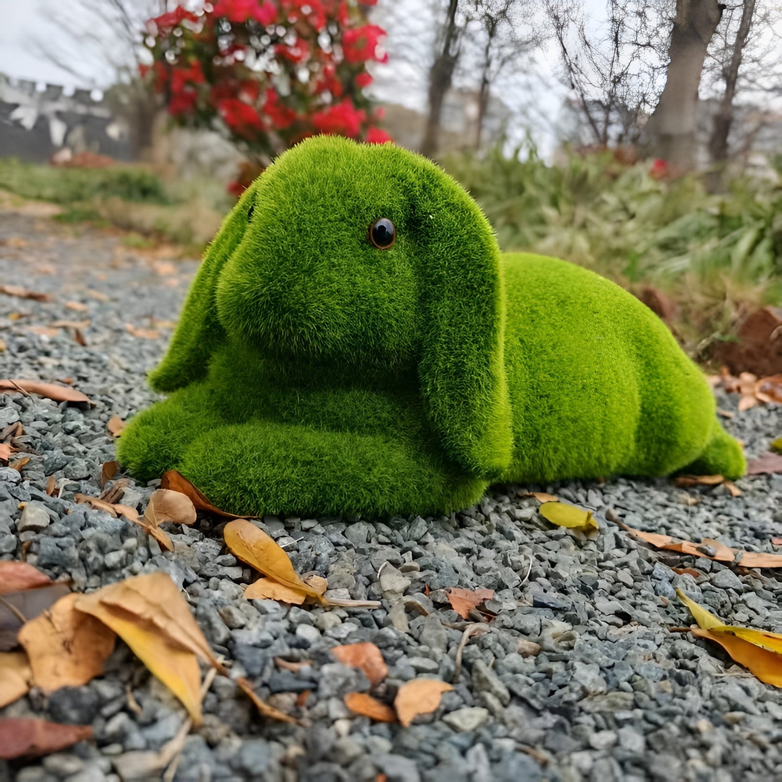 3D-Statue mit beflocktem Hasen – Osterhasenornament aus grünem Kunstharz | Gartendekoration für Terrasse, Rasen, Bonsai und Innenräume