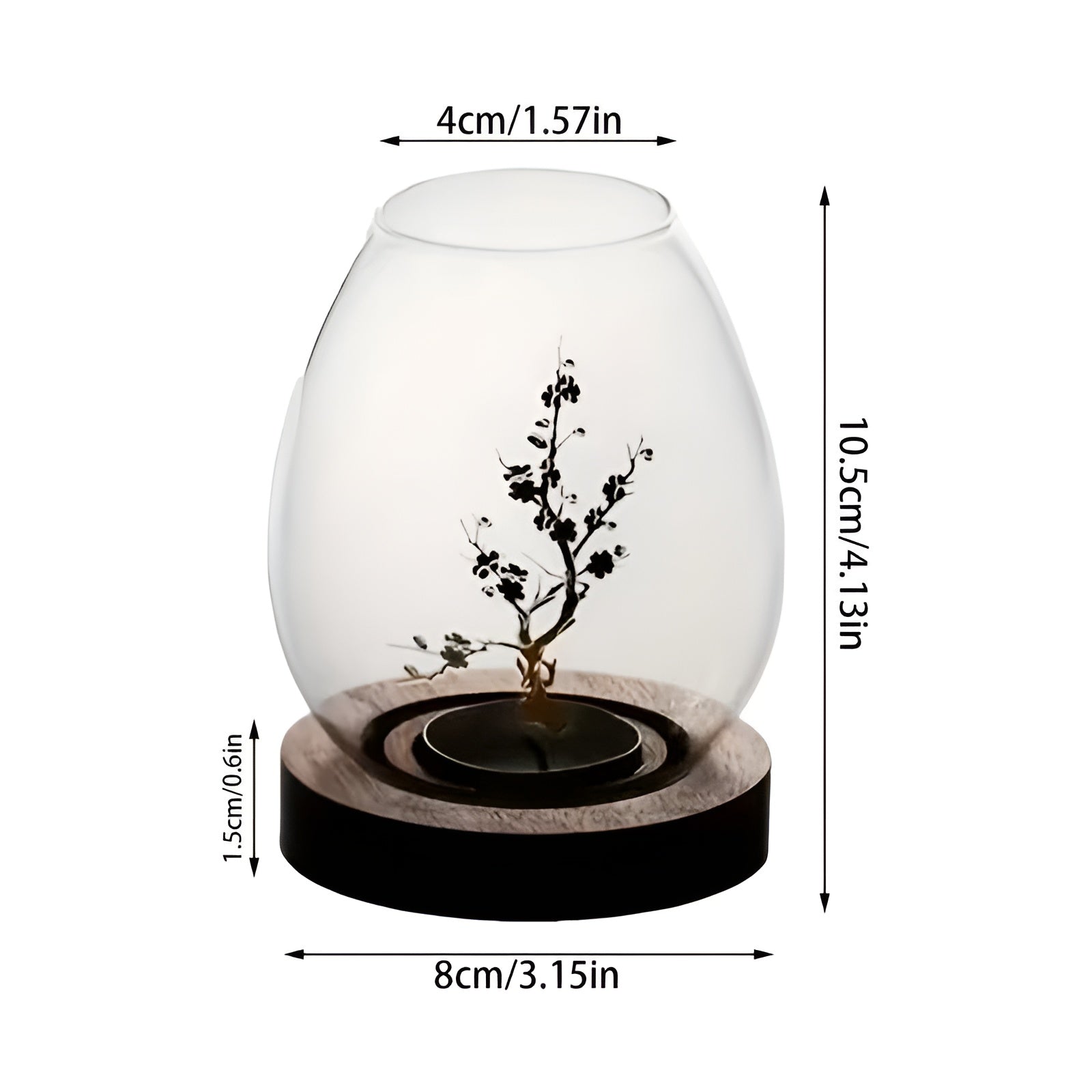 2er-Set Kerzenhalter aus Glas mit Holzsockel – Dekorativ im Retro-Zen-Stil | Perfekt für Wohnzimmer Tischdeko