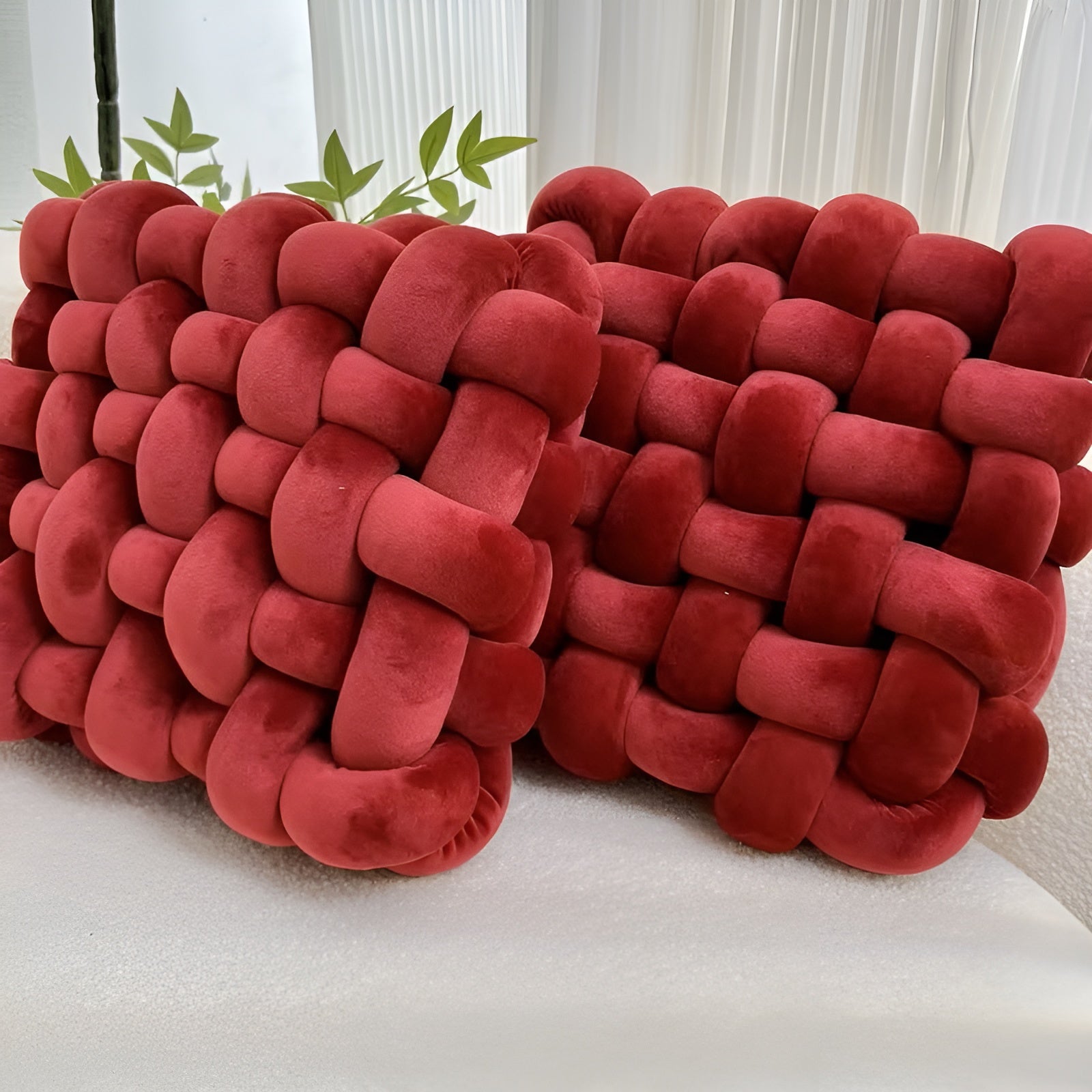 Knoten-Dekokissen im 2er-Set – Weich und Dekorativ | Perfekt für Sofa Bett und Wohnzimmer - Karmesinrot - Kissen