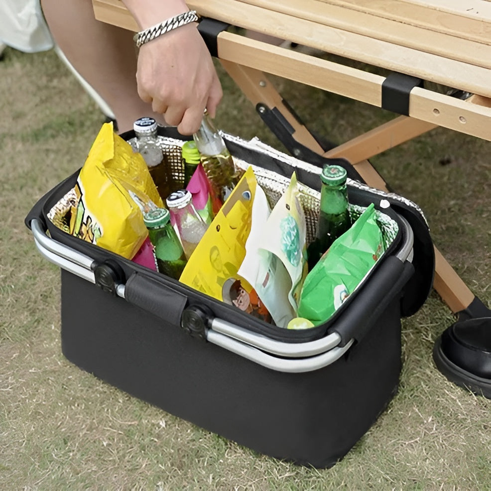 Faltbarer Picknickkorb – Auslaufsicheres Design | Ideal für Outdoor-Abenteuer - Lebensmittel- und Getränkesortiment