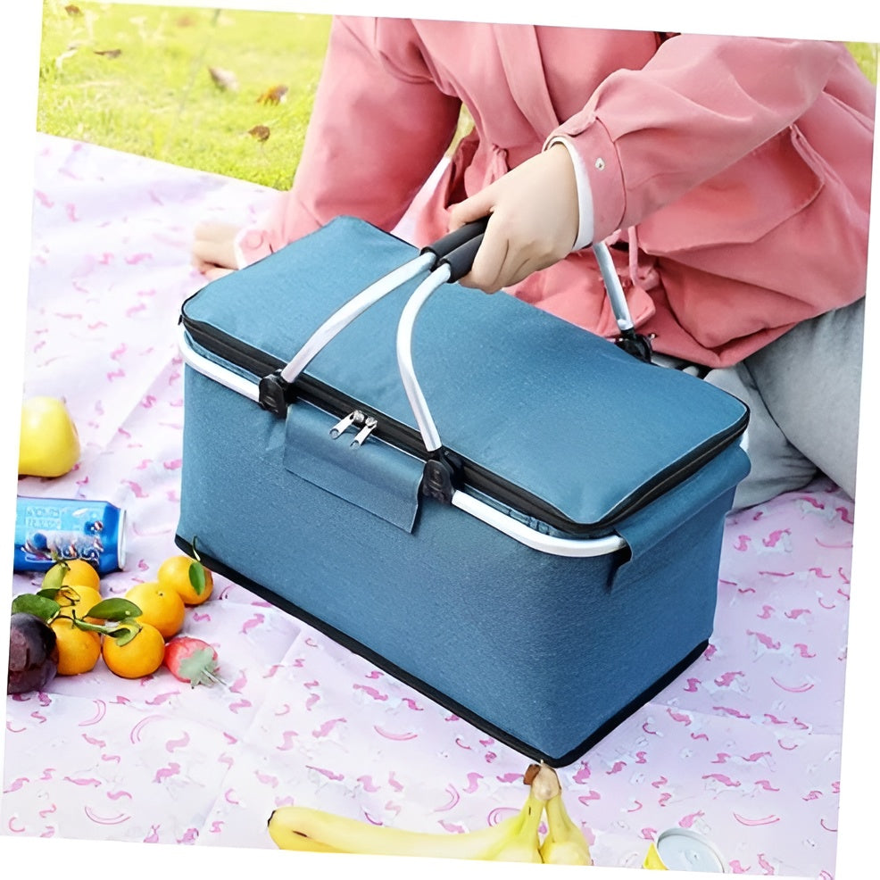 Faltbarer Picknickkorb – Auslaufsicheres Design | Ideal für Outdoor-Abenteuer - Lebensmittel- und Getränkesortiment