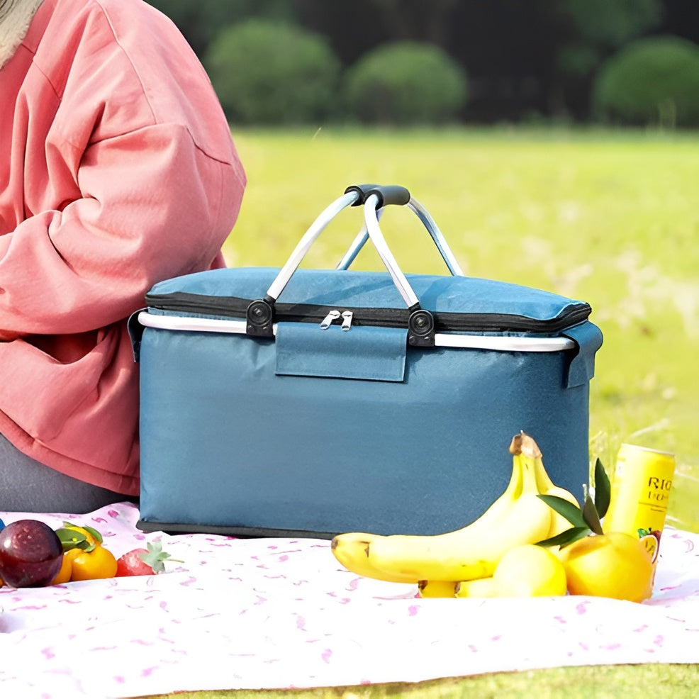 Faltbarer Picknickkorb – Auslaufsicheres Design | Ideal für Outdoor-Abenteuer - Lebensmittel- und Getränkesortiment